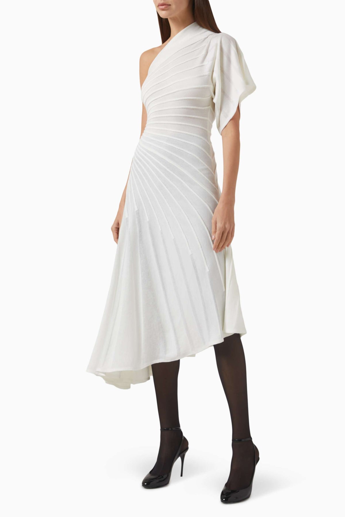 Iris One Shoulder Asymmetric Knit Midi Dress