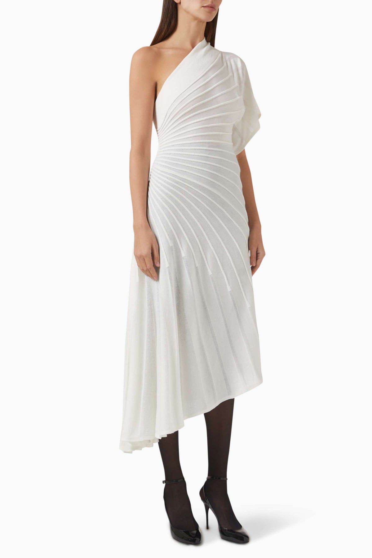 Iris One Shoulder Asymmetric Knit Midi Dress