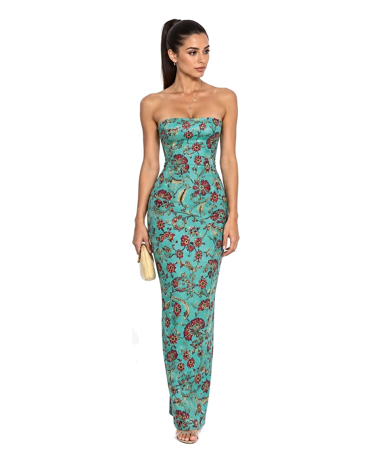 Leila Floral Strapless Column Maxi Dress