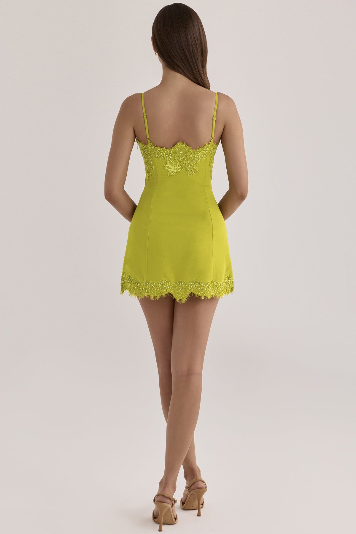 Luna Embellished Lace Trim Mini Dress - Lime