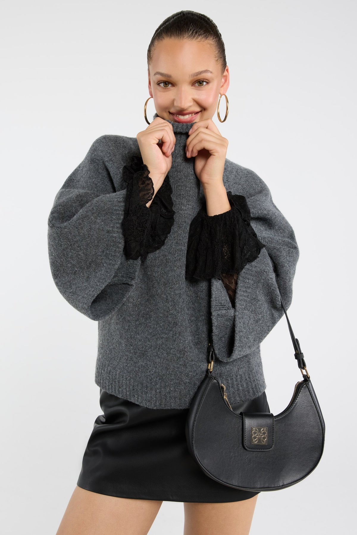 Margot Funnel Neck Sweater - Charcoal