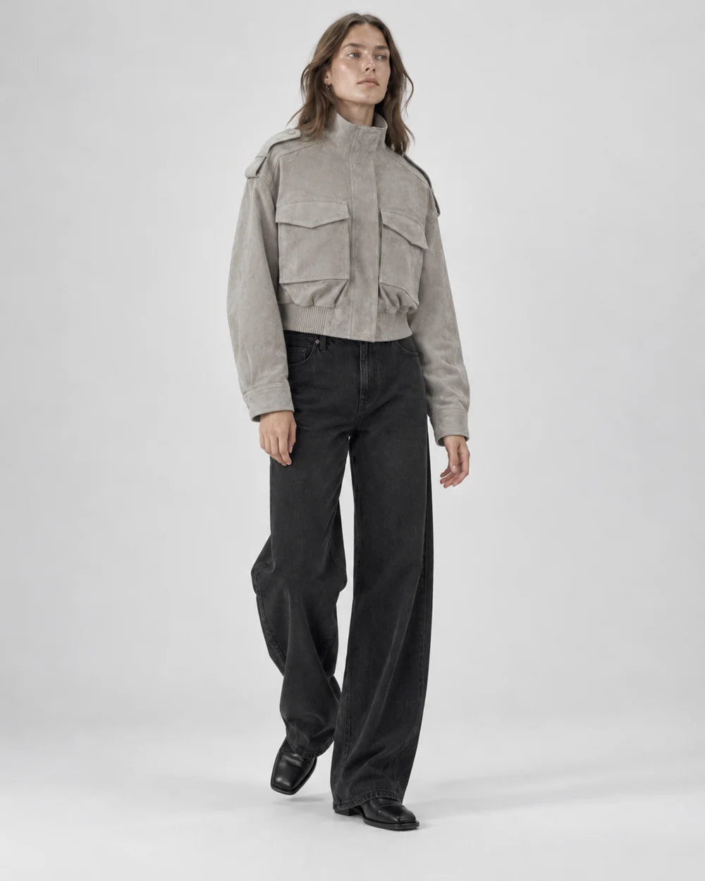Suede Utility Bomber Jacket