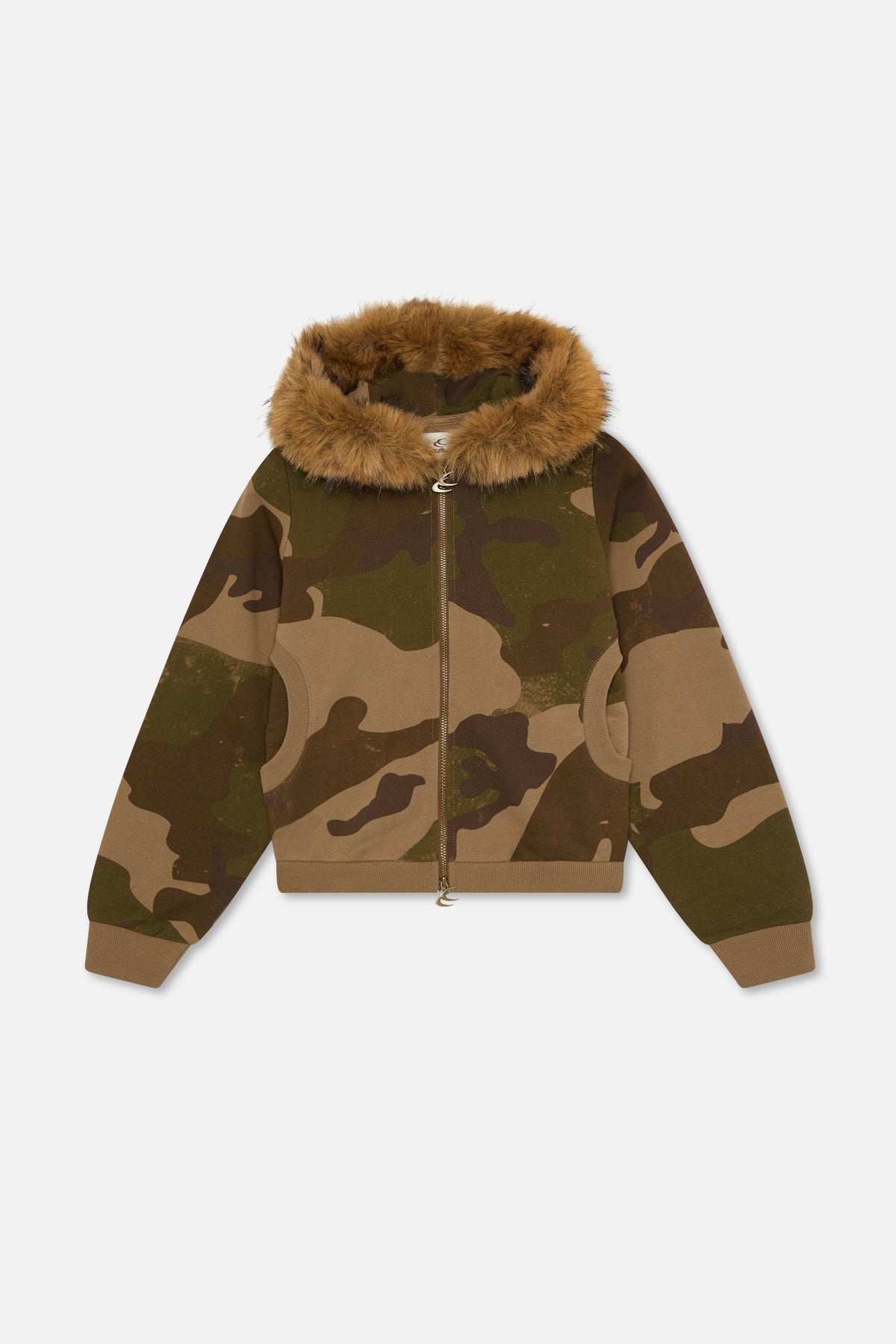 Maya Faux Fur Hood Camo Zip Jacket