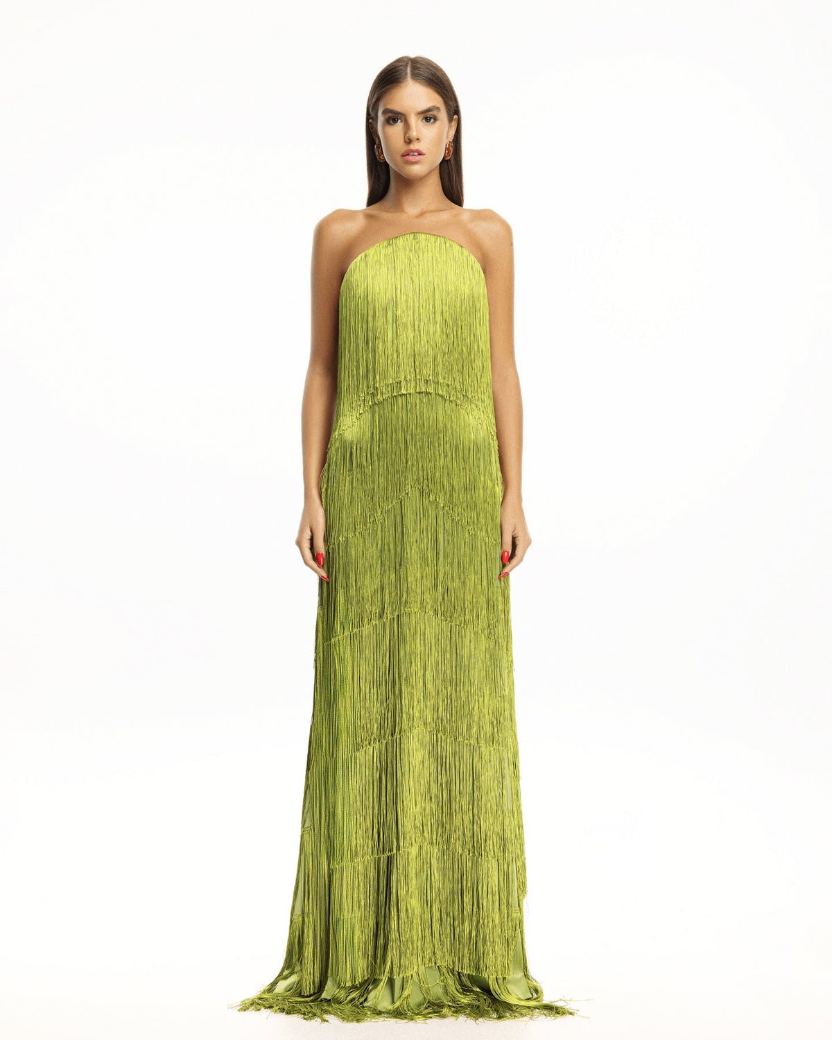 Mira Tiered Fringe Maxi Dress - Pistachio