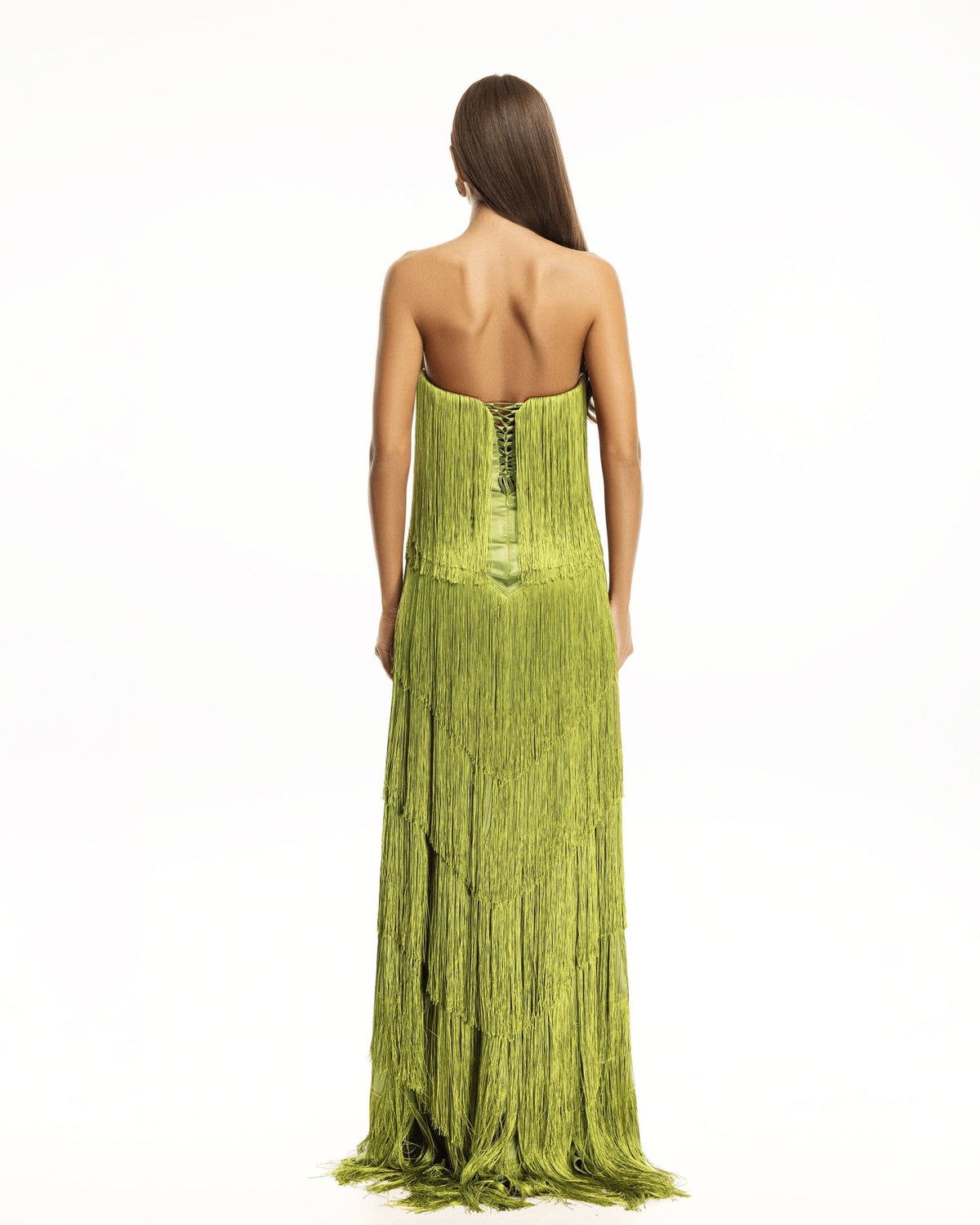 Mira Tiered Fringe Maxi Dress - Pistachio