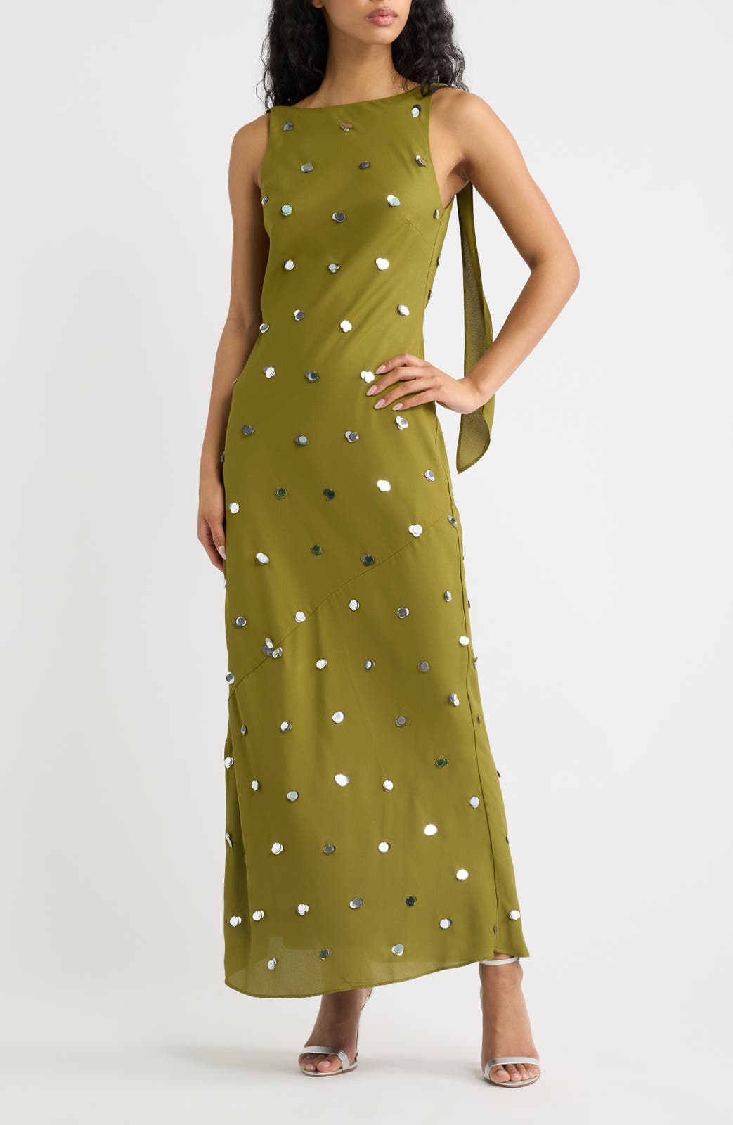 Nina Sequin Cowl Back Maxi Dress - Olive