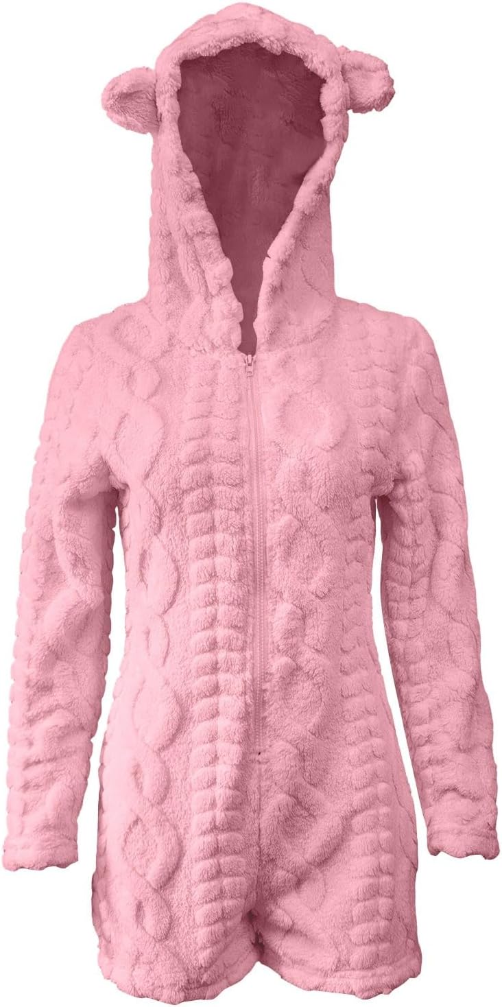 Nora Teddy Fleece Hooded Romper - Blush
