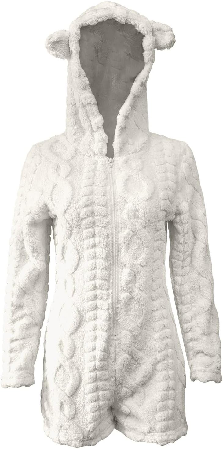 Nora Teddy Fleece Hooded Romper - Ivory