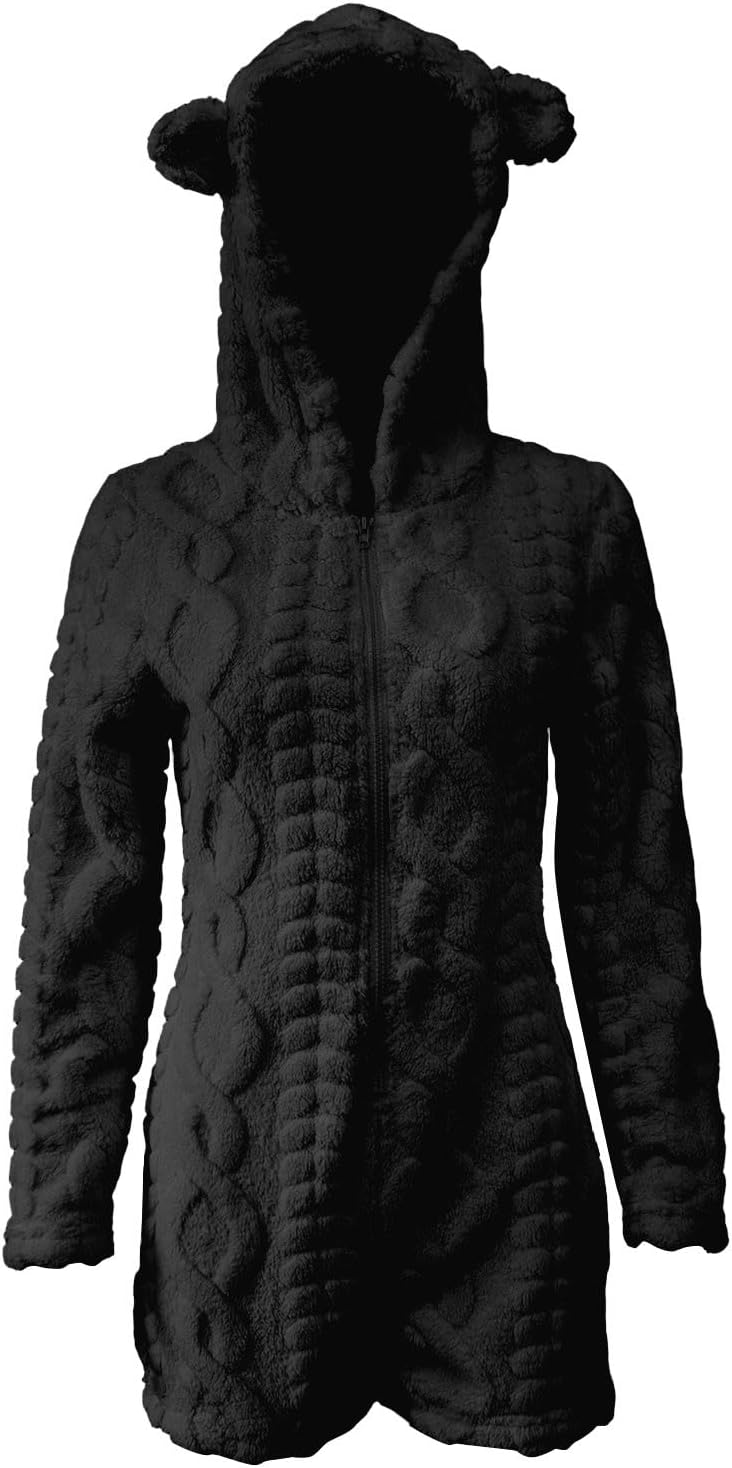 Nora Teddy Fleece Hooded Romper - Black