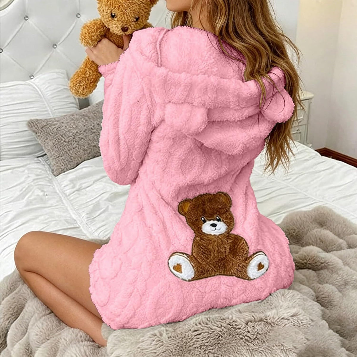 Nora Teddy Fleece Hooded Romper - Blush