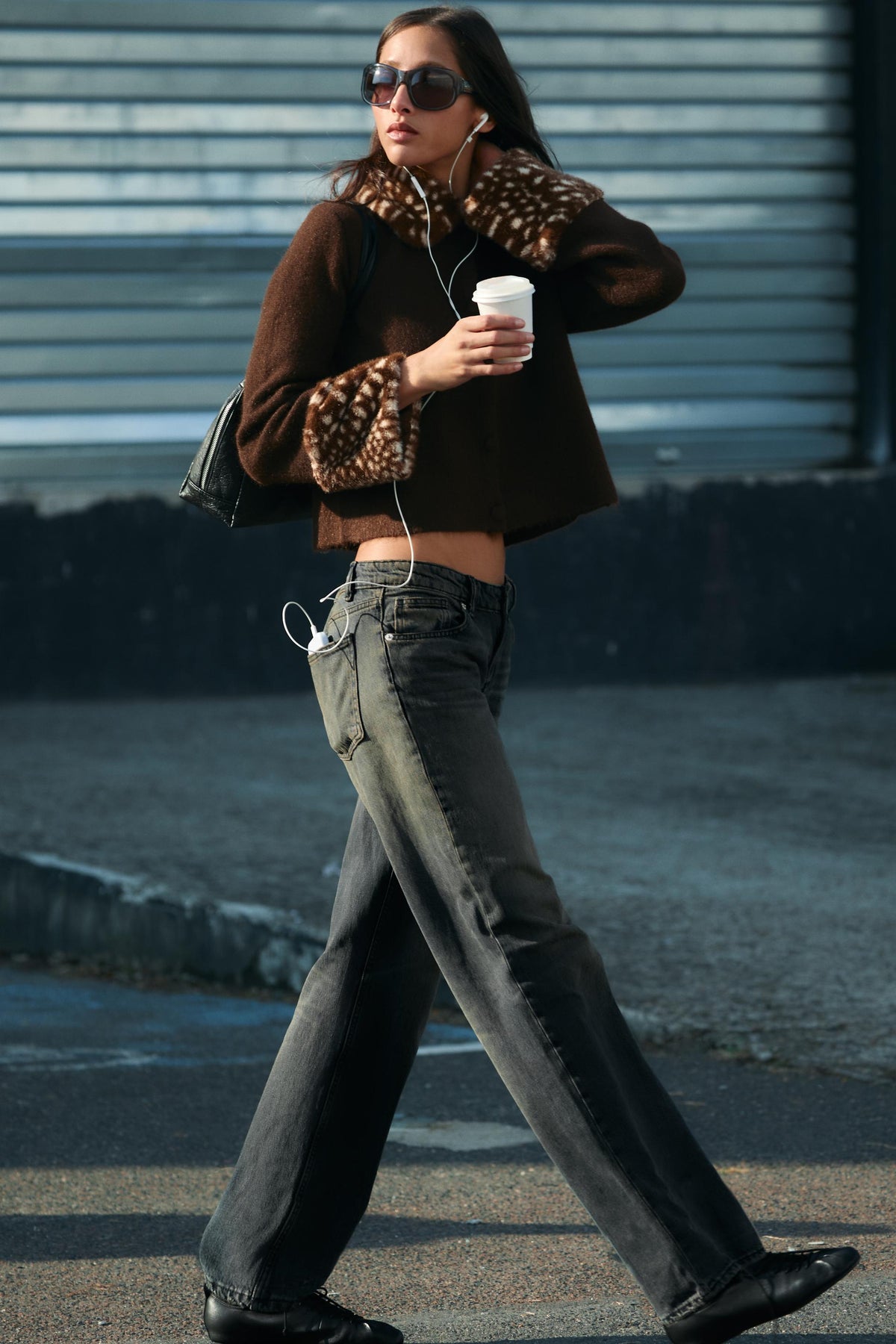 Romy Faux Fur Trim Knit Cardigan - Brown