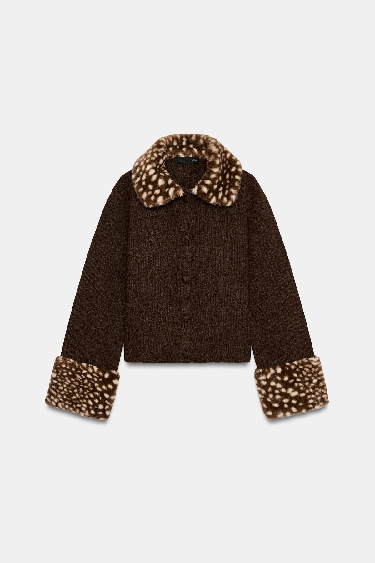 Romy Faux Fur Trim Knit Cardigan - Brown