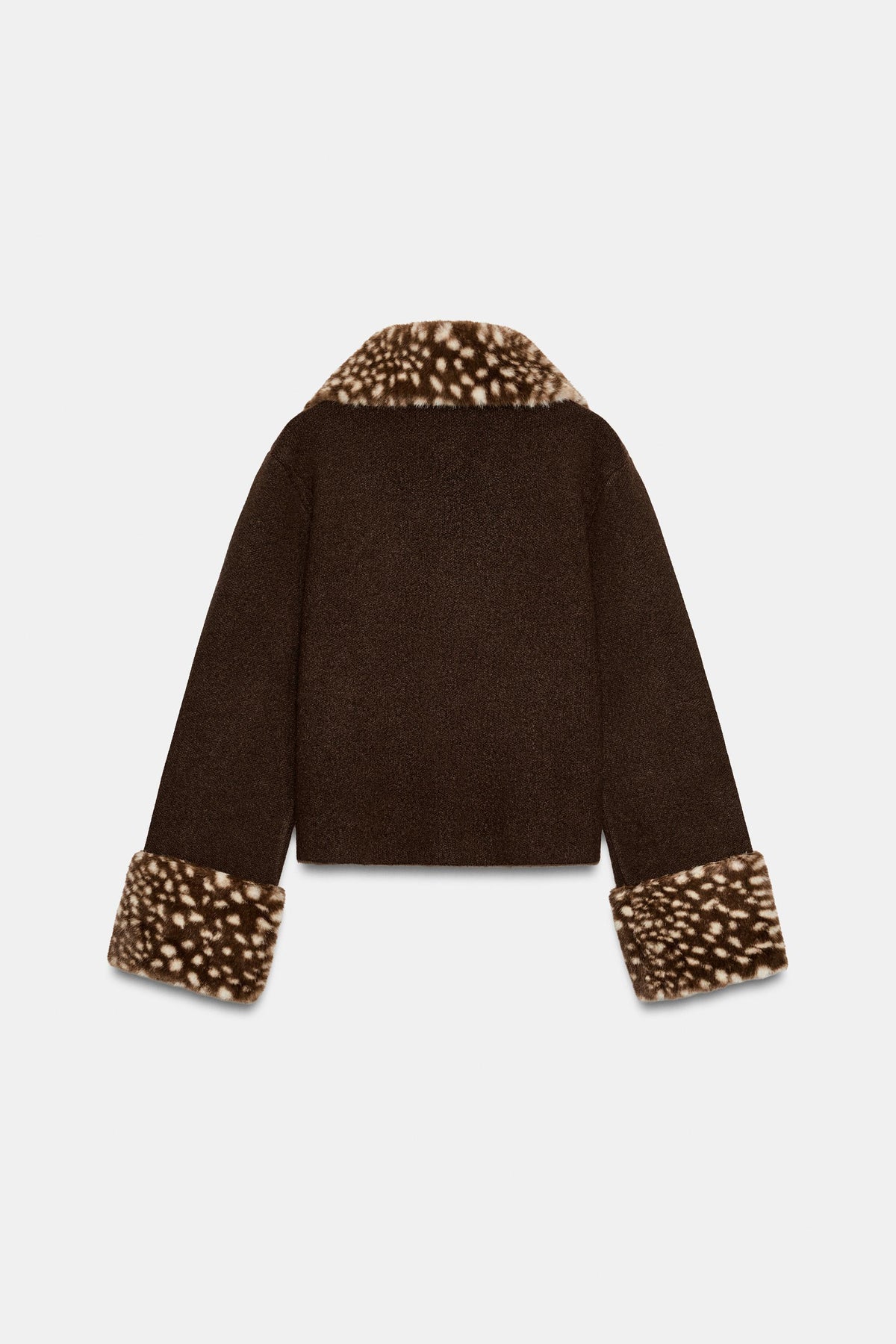 Romy Faux Fur Trim Knit Cardigan - Brown