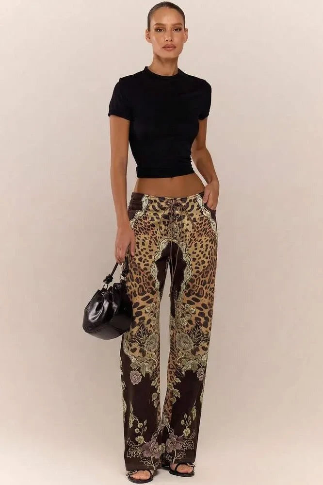Savannah Leopard Lace-Up Pants - Leopard