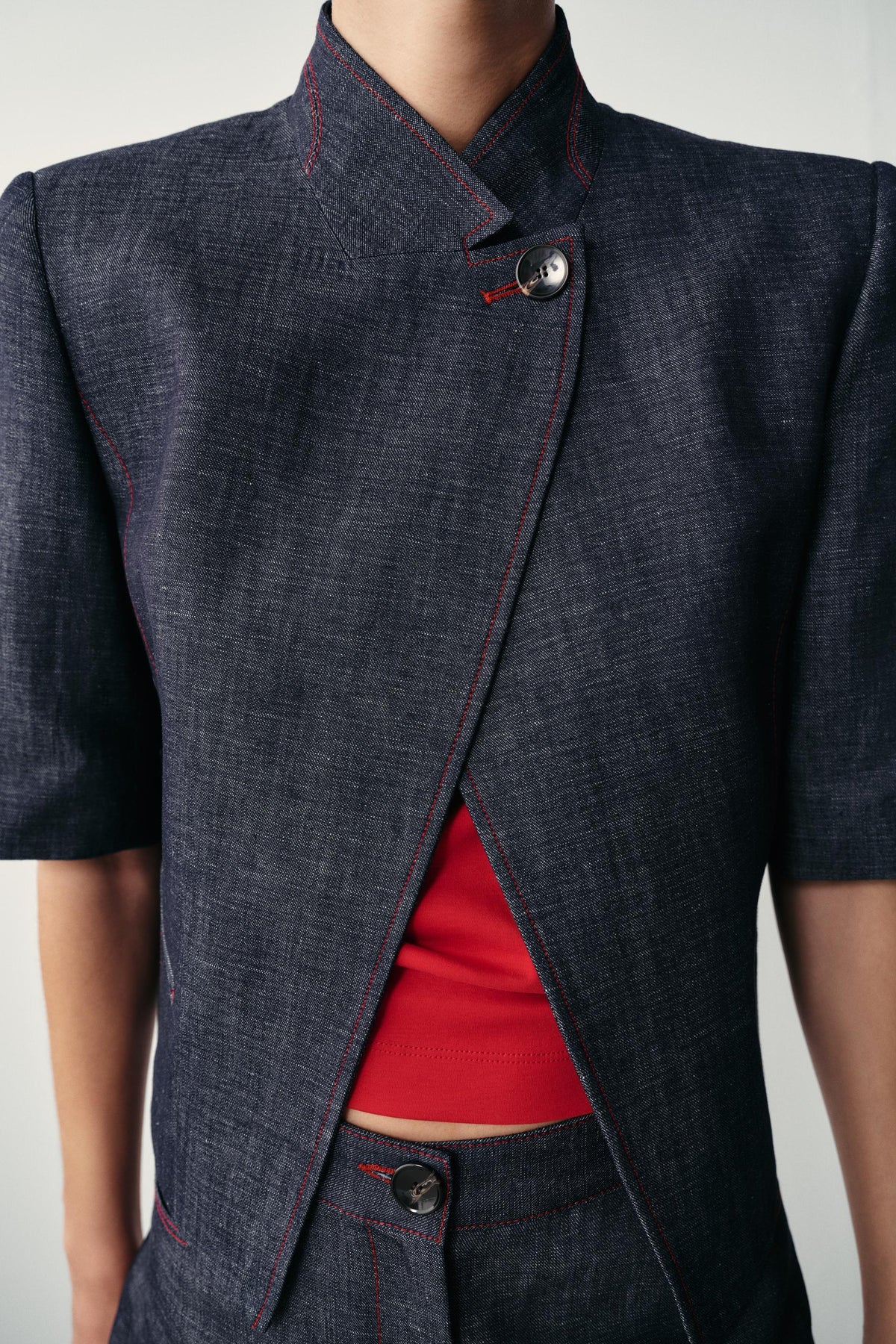 Selena Linen Blend Cropped Jacket - Indigo