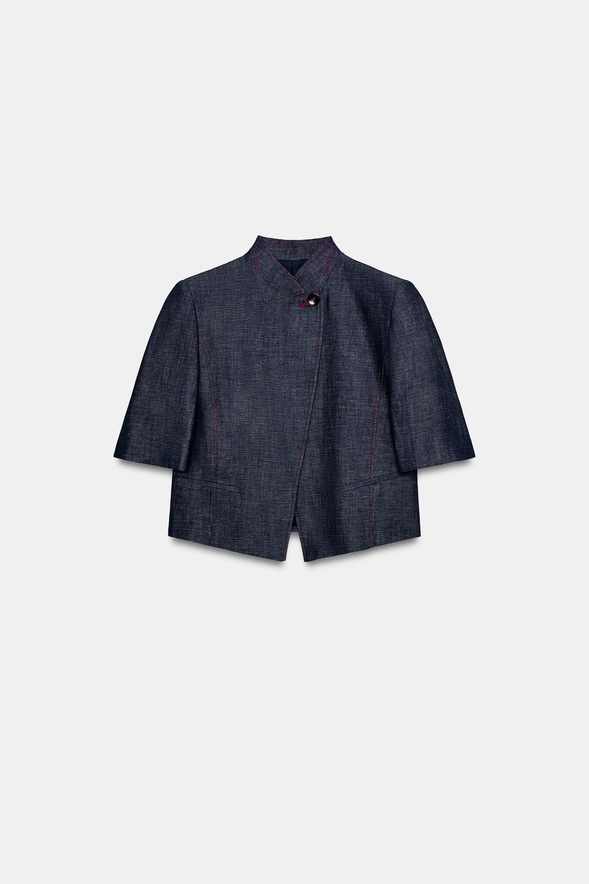 Selena Linen Blend Cropped Jacket - Indigo