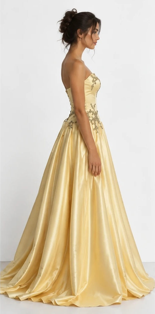 Seraphine Embroidered Satin Corset Ball Gown
