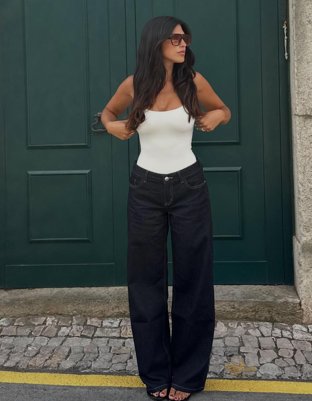 Skye Low Rise Wide Leg Jeans - Navy