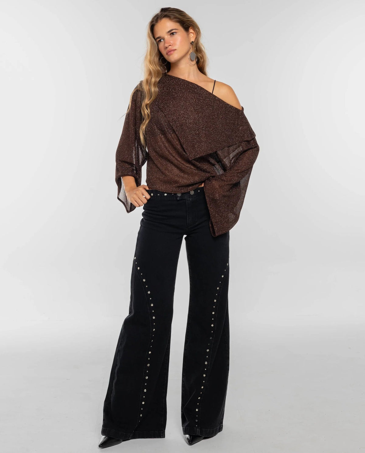 Stella Studded Wide Leg Jeans - Black