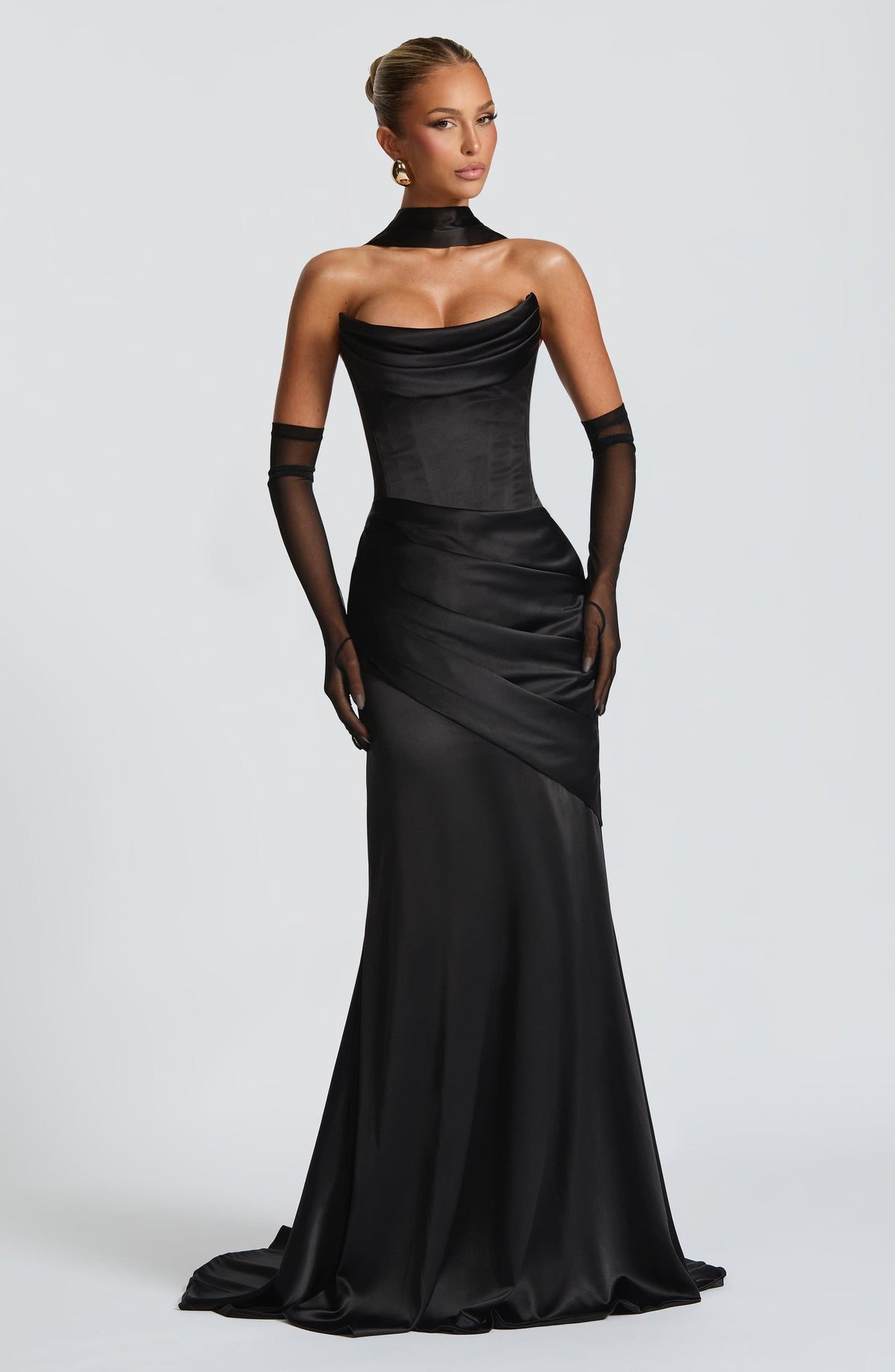 Valentina Satin Corset Maxi Dress - Black - 1