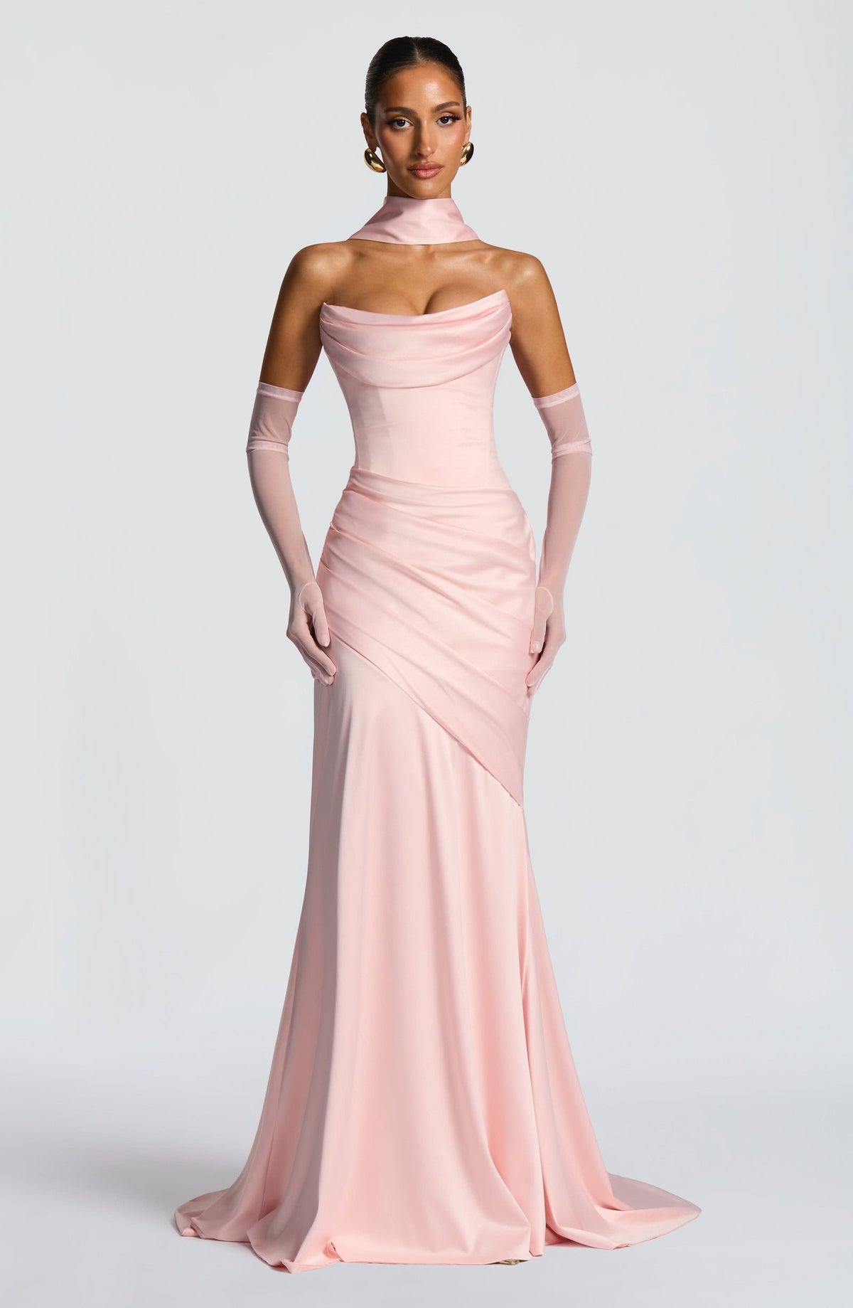Valentina Satin Corset Maxi Dress - Blush - 1