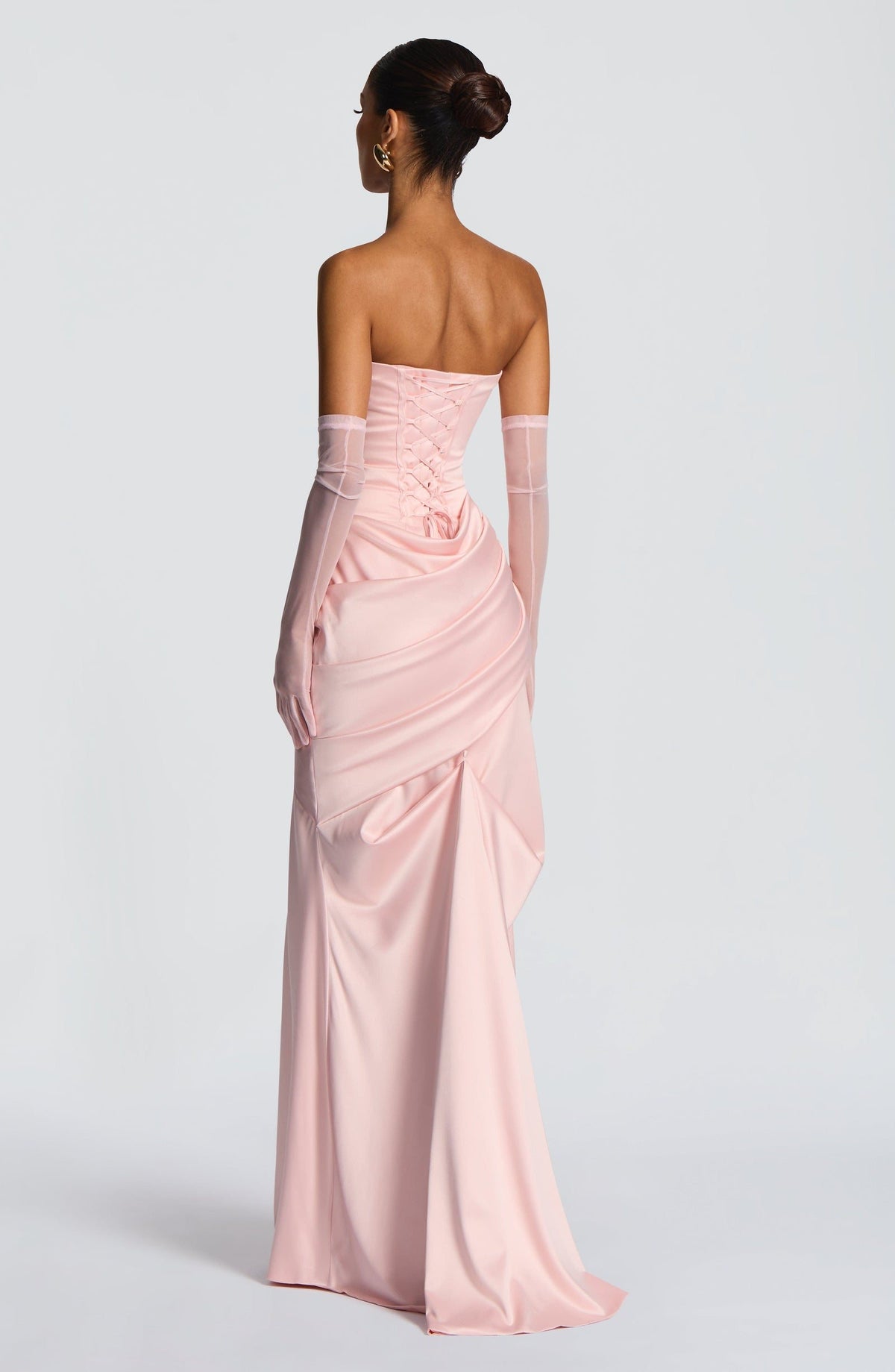Valentina Satin Corset Maxi Dress - Blush - 5