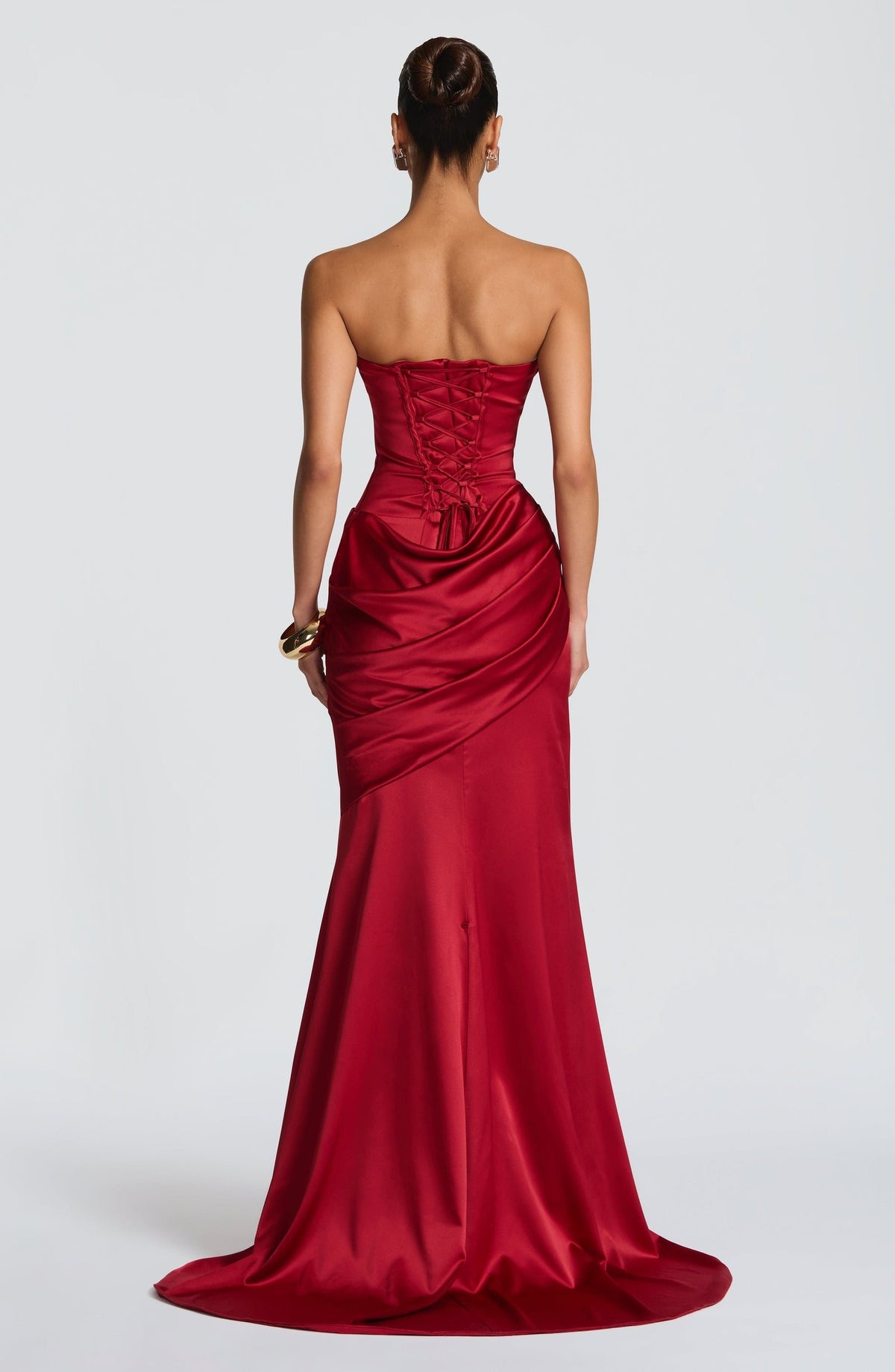 Valentina Satin Corset Maxi Dress - Deep Red - 3