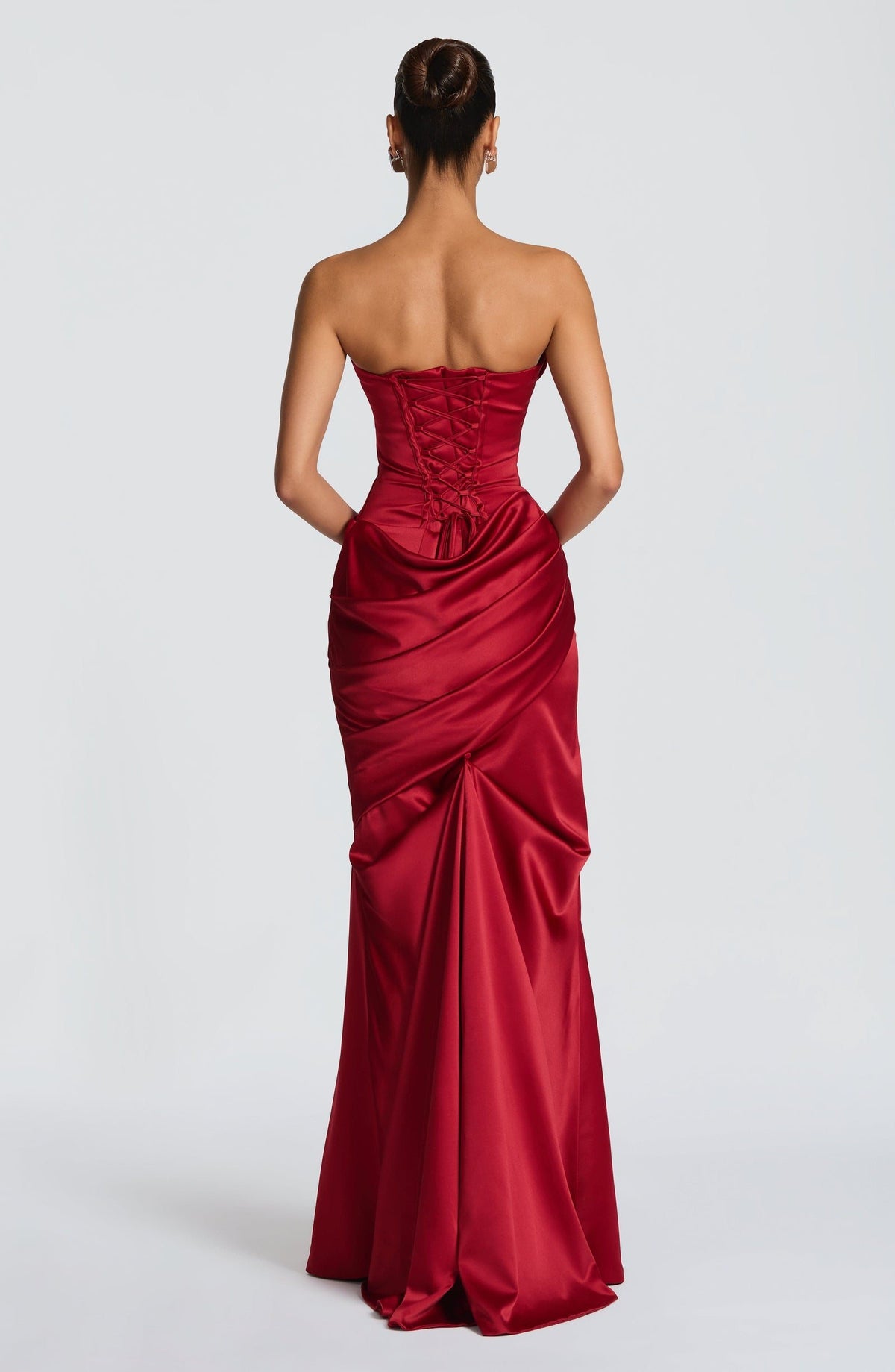 Valentina Satin Corset Maxi Dress - Deep Red - 4