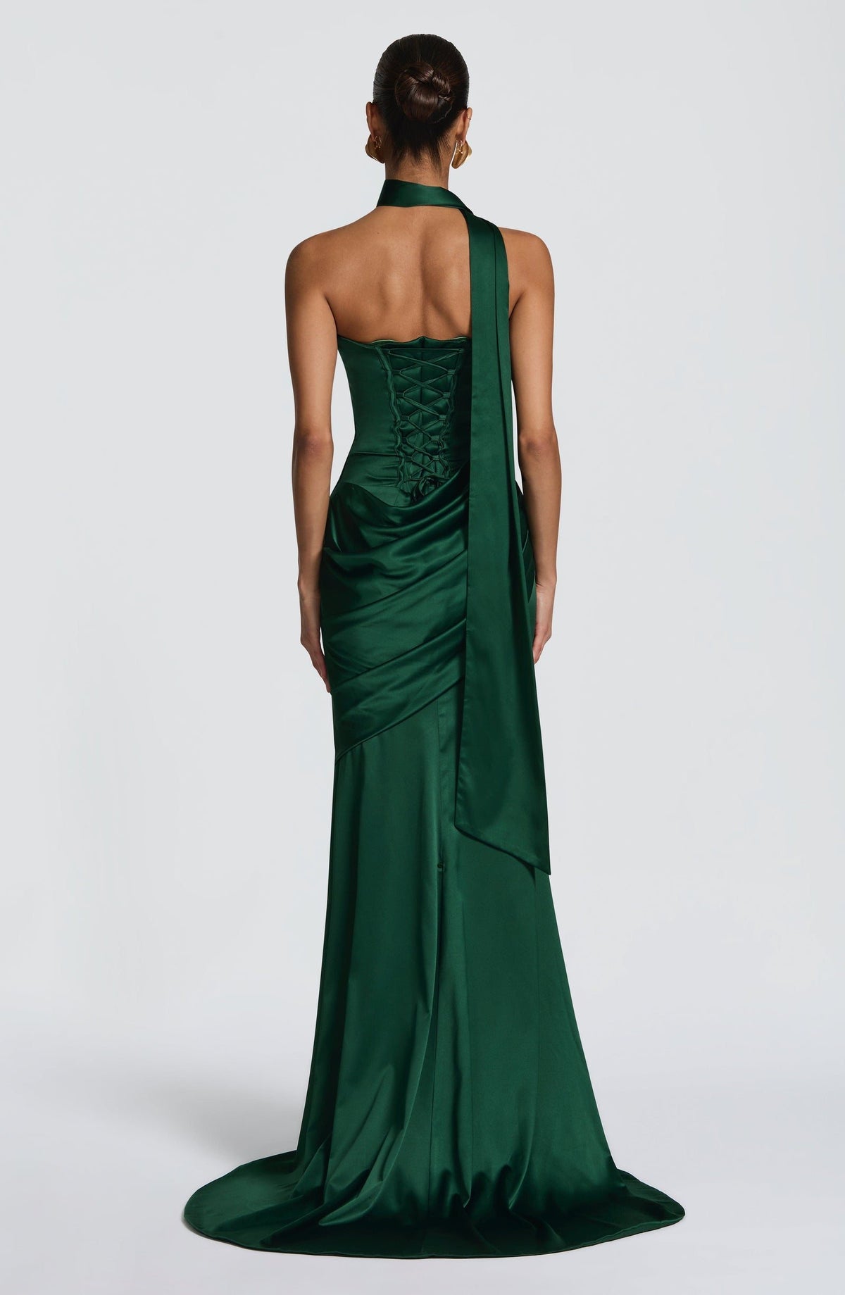 Valentina Satin Corset Maxi Dress - Emerald - 2