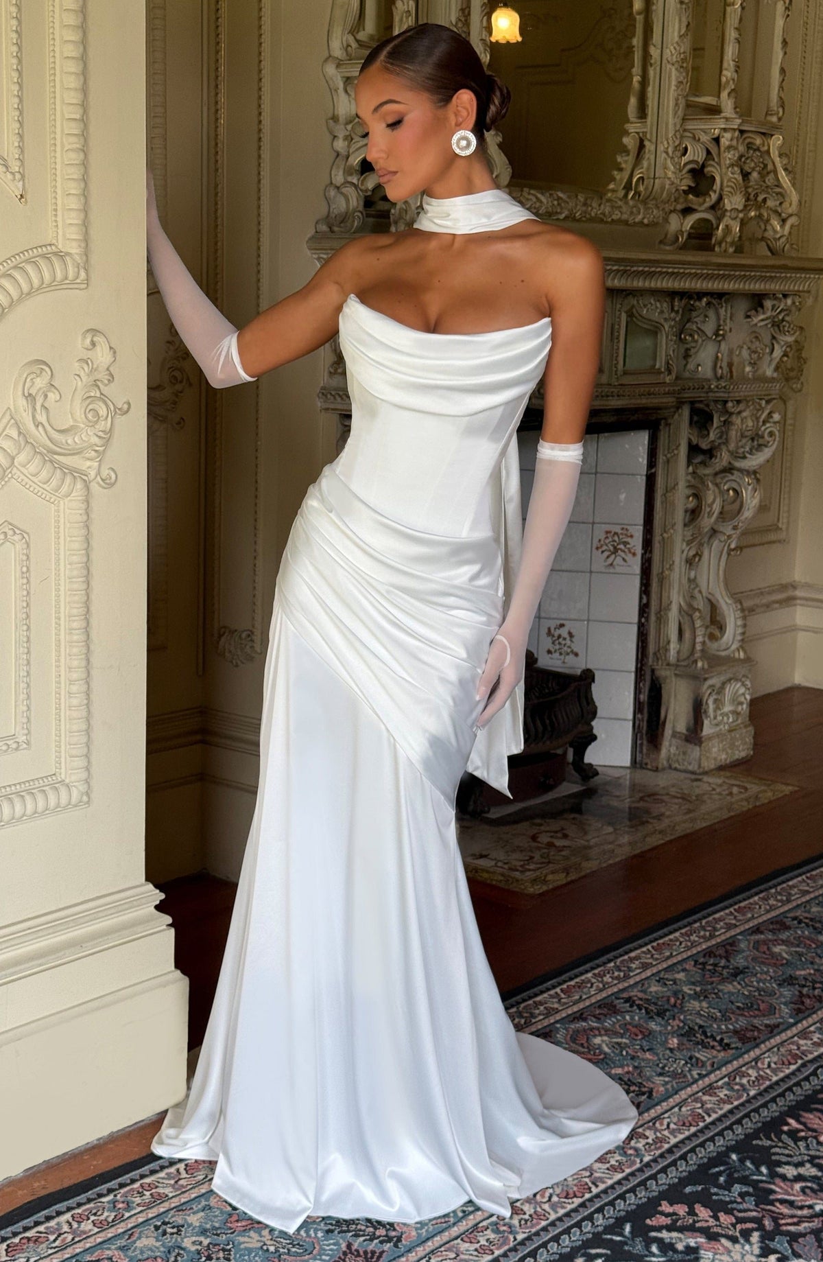 Valentina Satin Corset Maxi Dress - Ivory - 1
