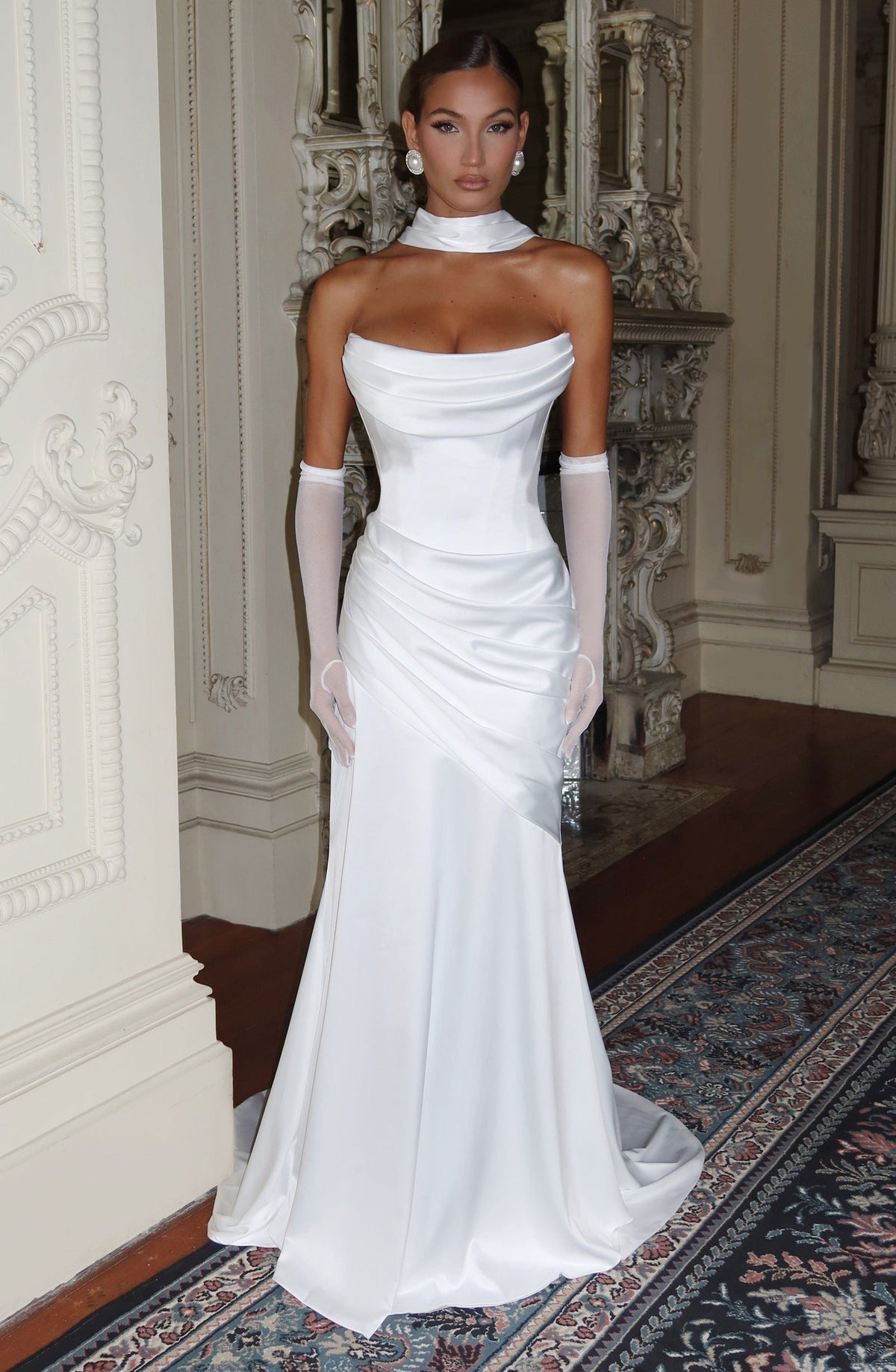 Valentina Satin Corset Maxi Dress - Ivory - 3