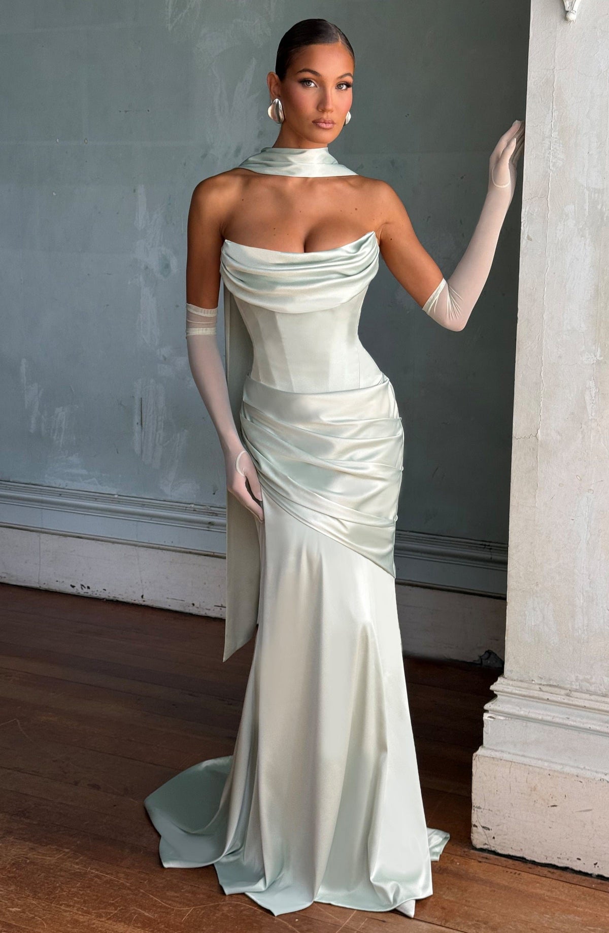 Valentina Satin Corset Maxi Dress - Mint Green - 1