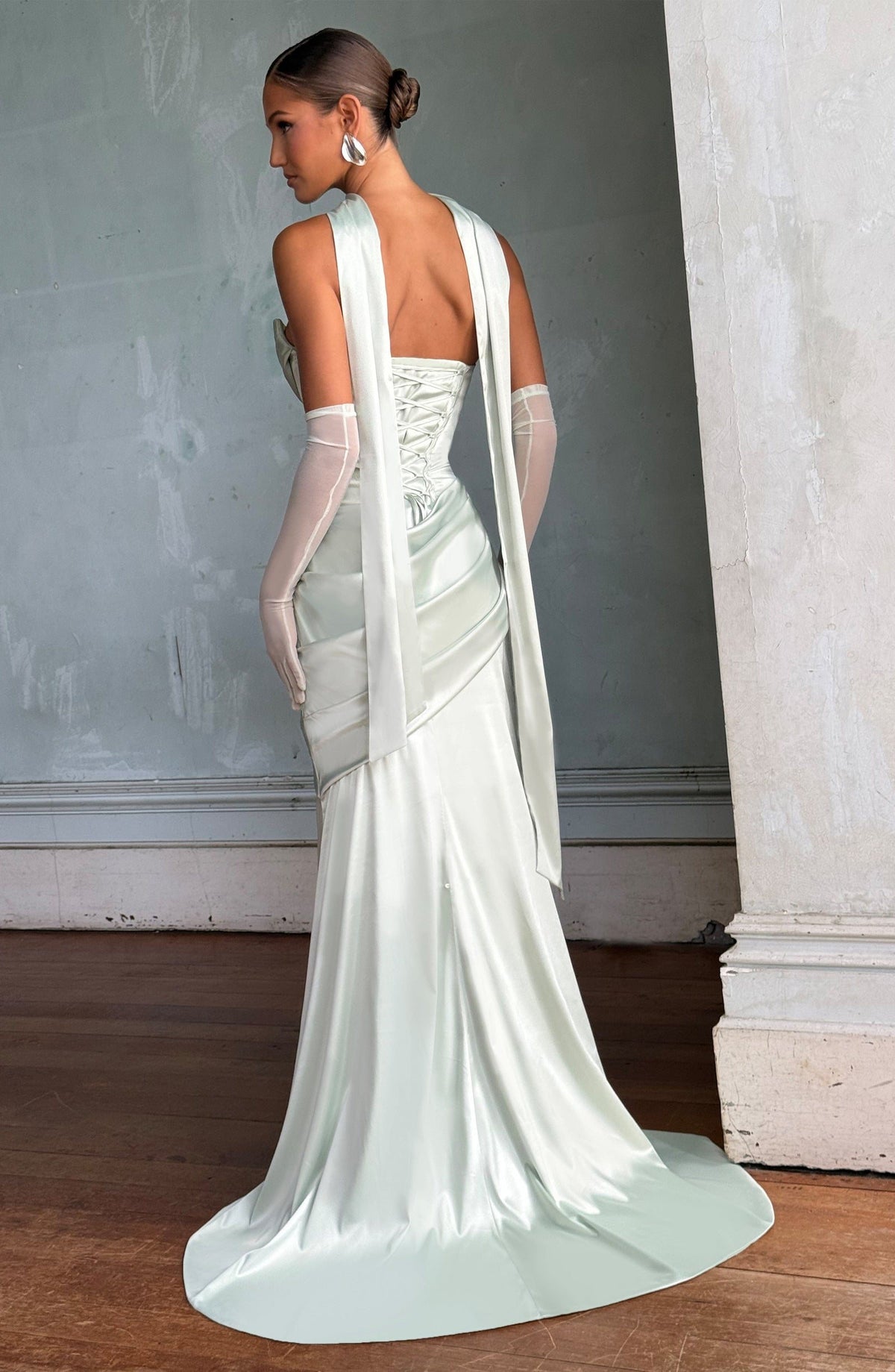 Valentina Satin Corset Maxi Dress - Mint Green - 2