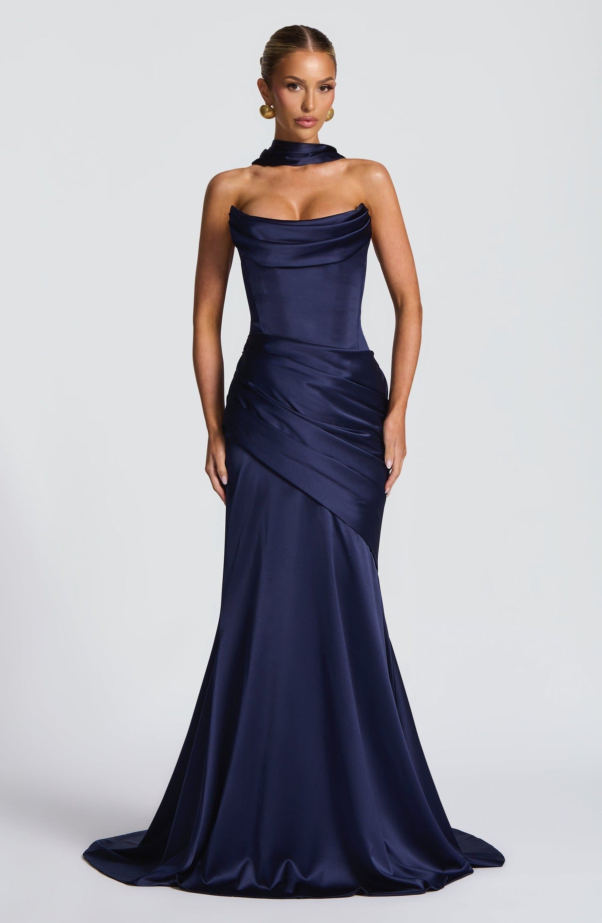 Valentina Satin Corset Maxi Dress - Navy - 1