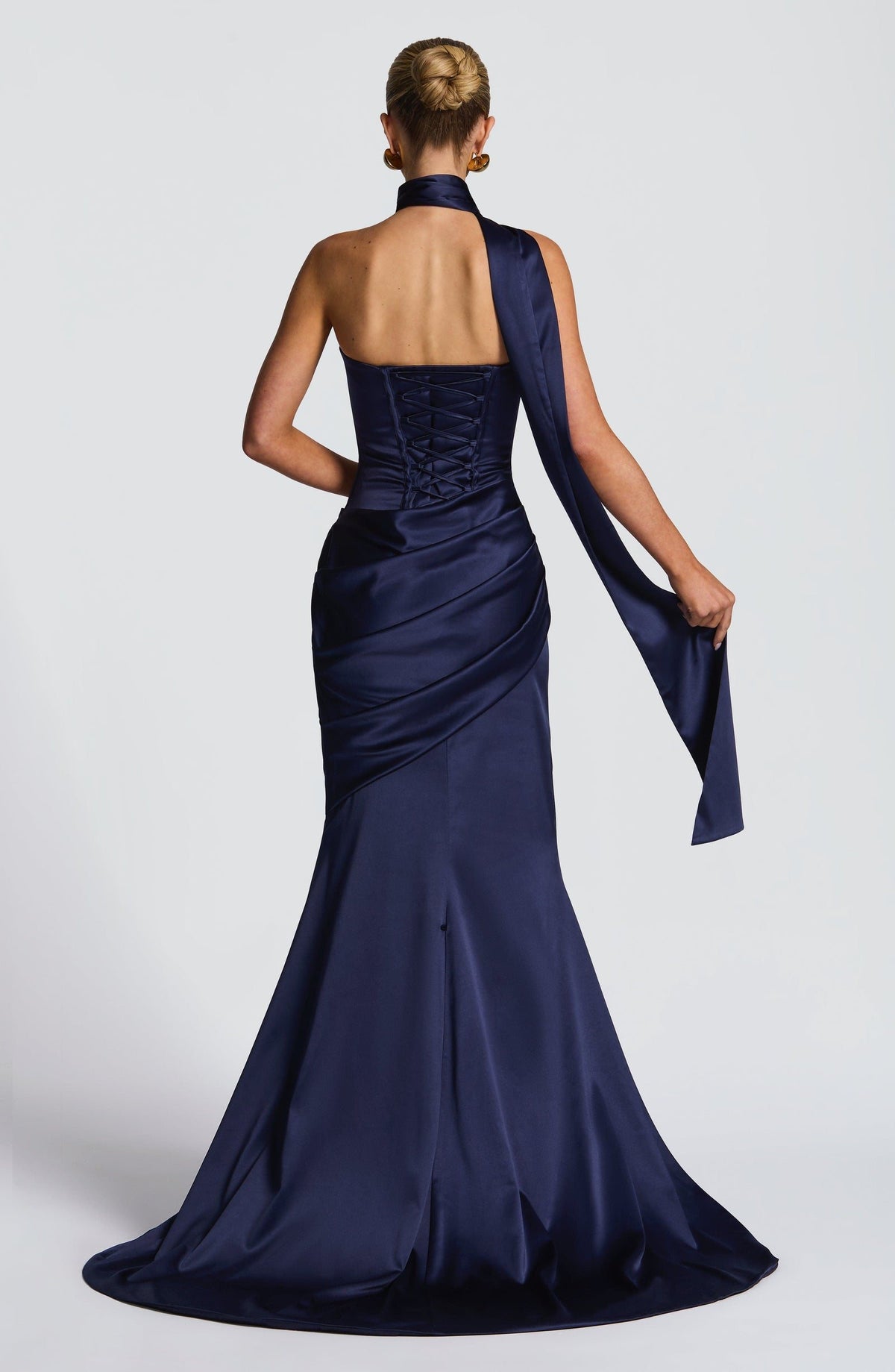 Valentina Satin Corset Maxi Dress - Navy - 10