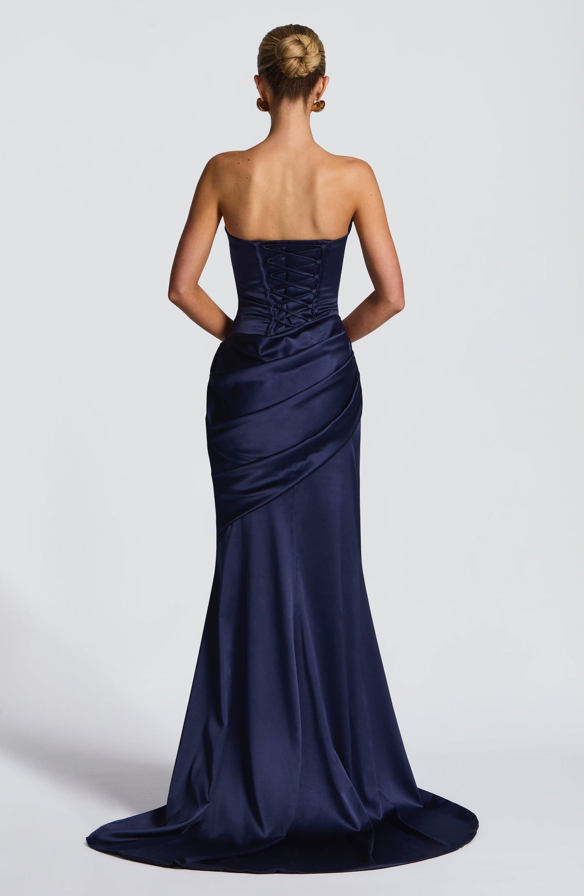 Valentina Satin Corset Maxi Dress - Navy - 2