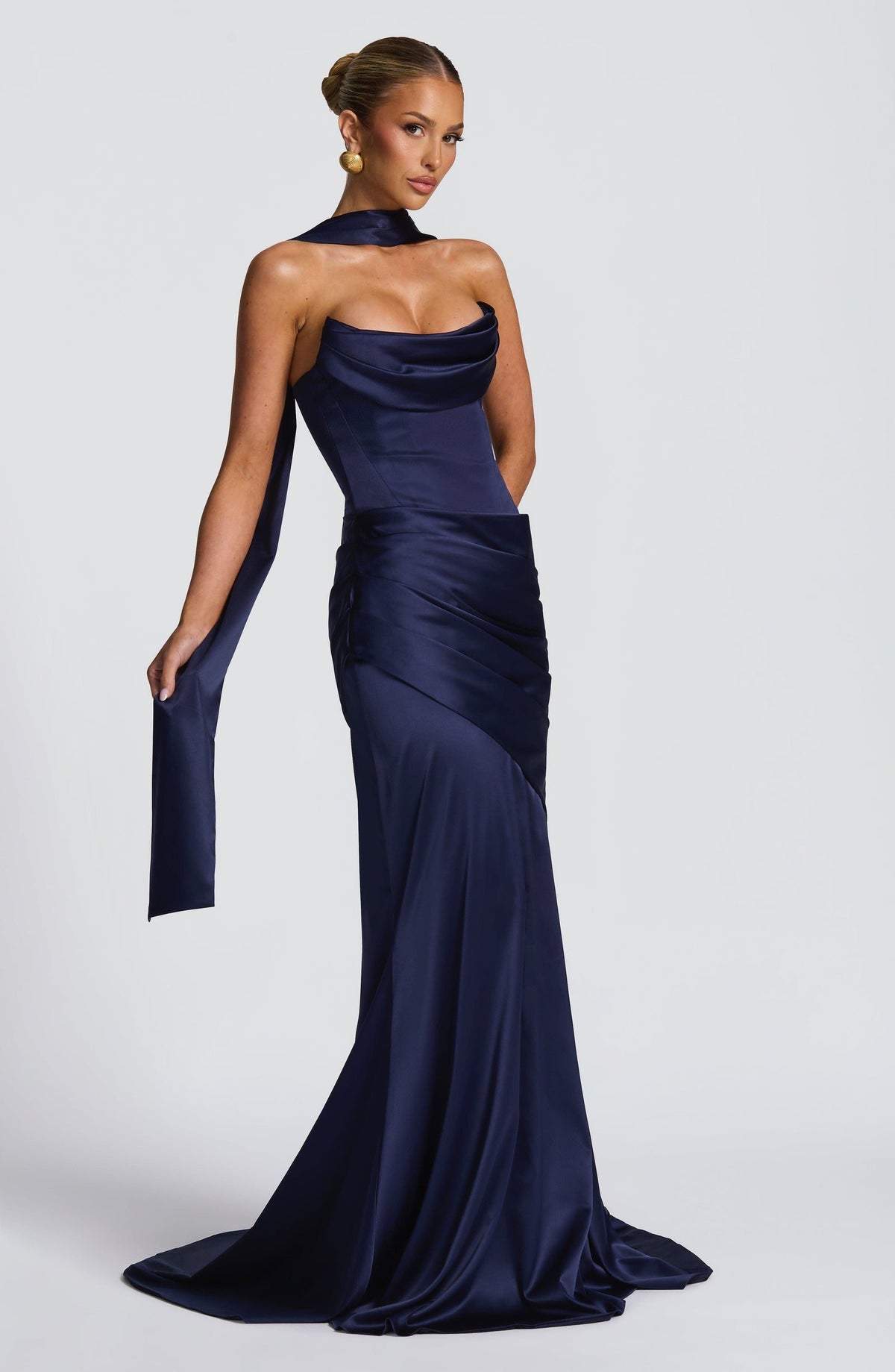 Valentina Satin Corset Maxi Dress - Navy - 6