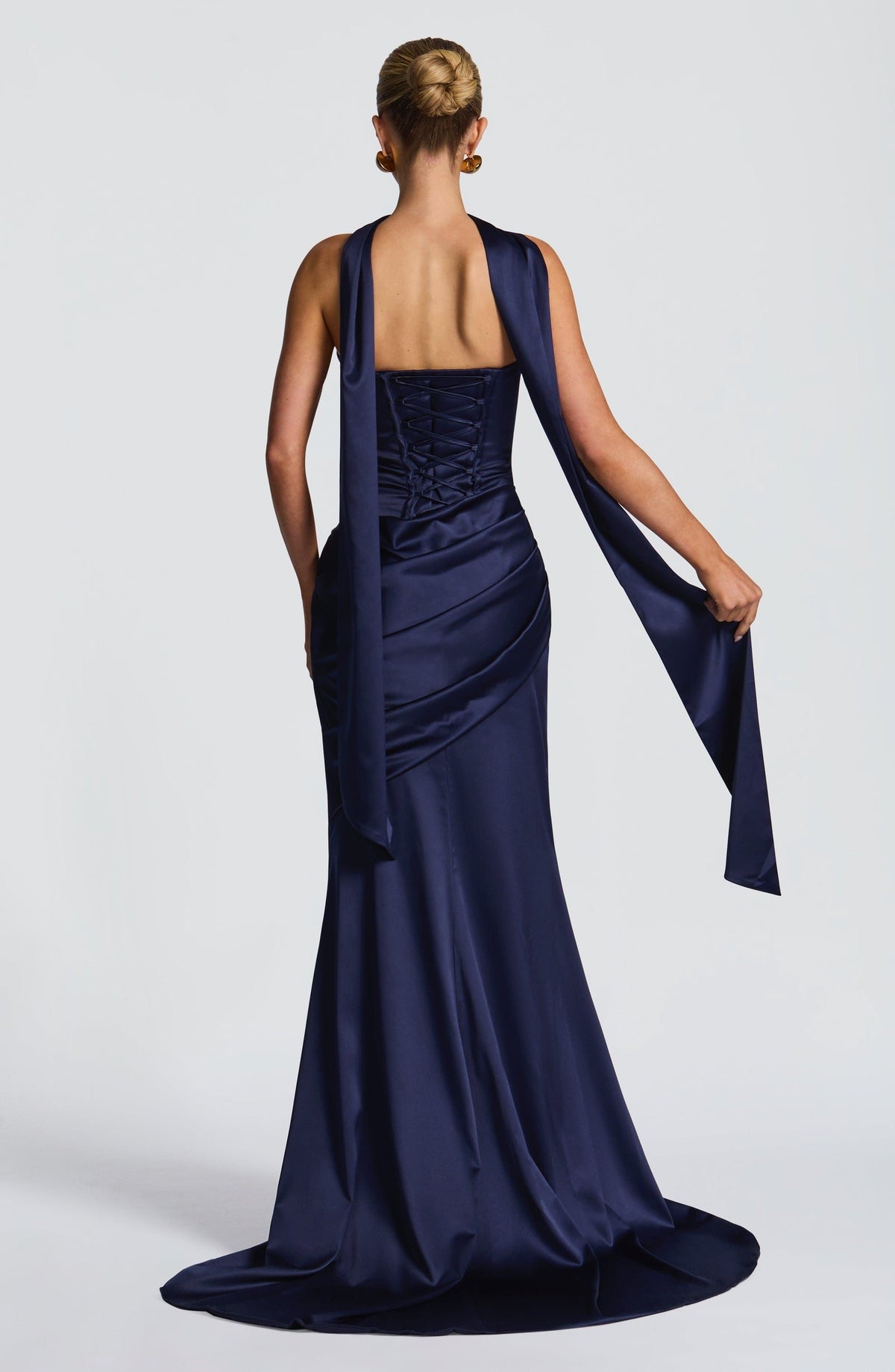 Valentina Satin Corset Maxi Dress - Navy - 7