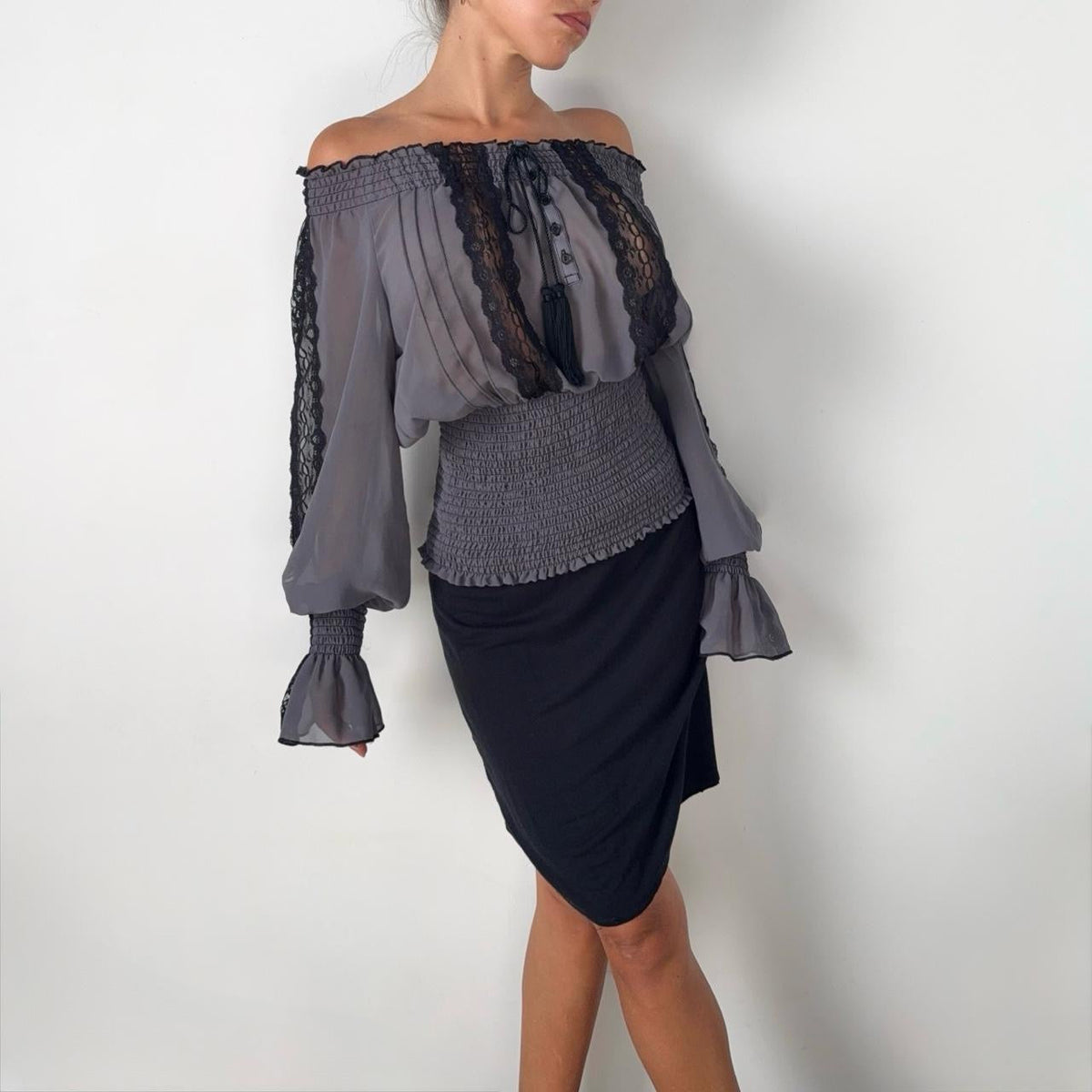 Wren Lace Trim Smocked Corset Blouse