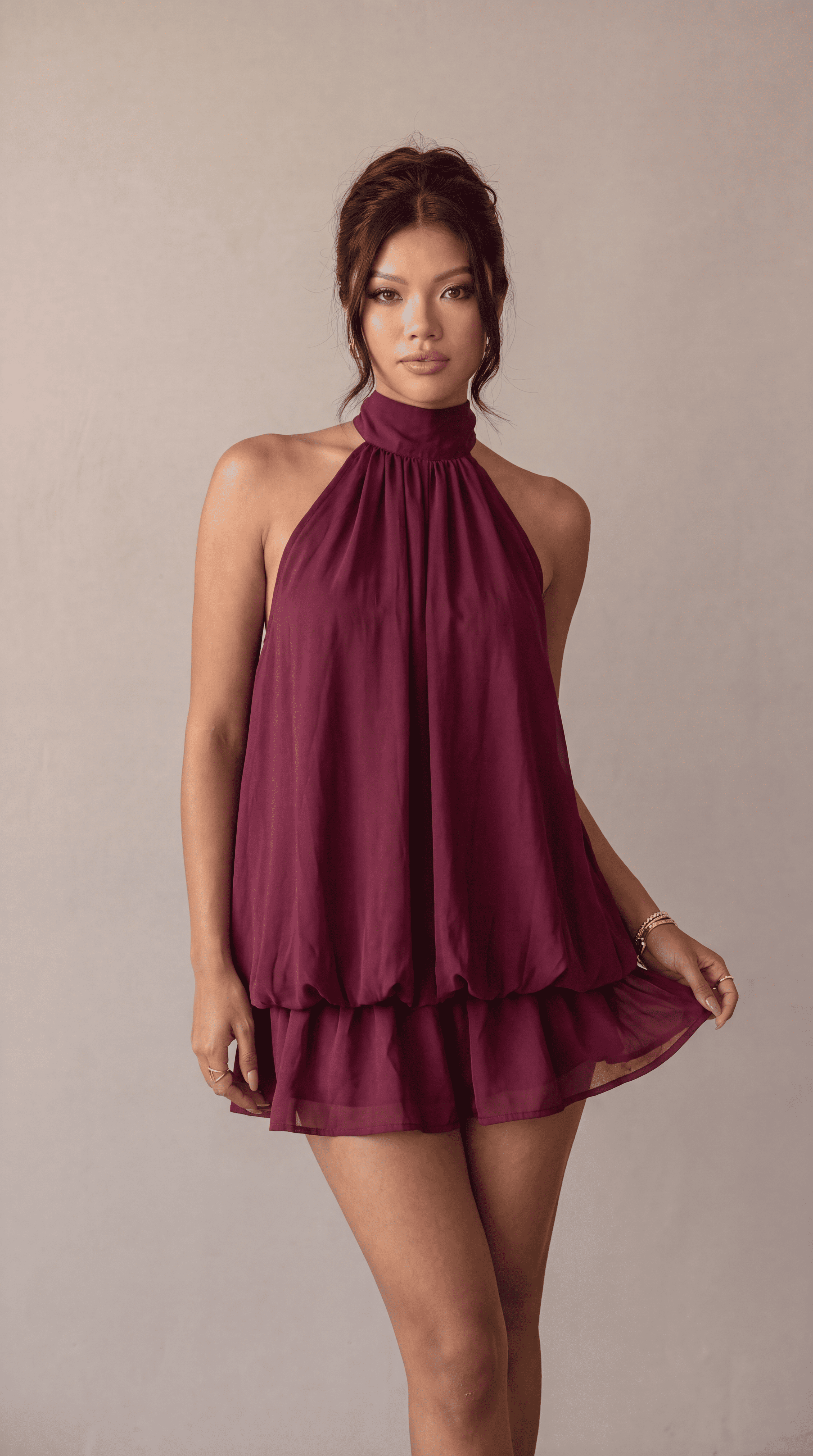 Satin Halter Bubble Mini Dress