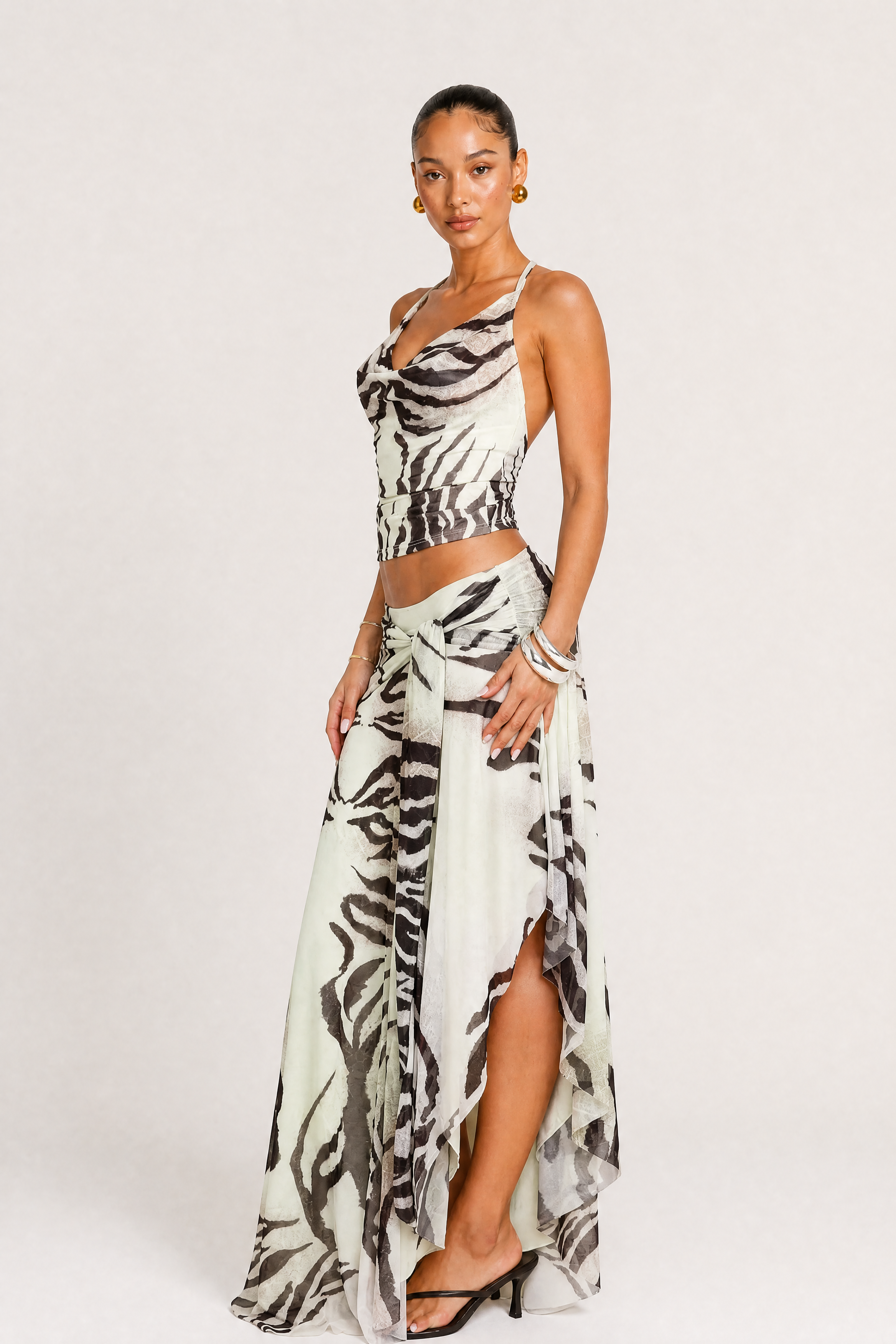 Zebra Cowl Top & Wrap Maxi Skirt Set