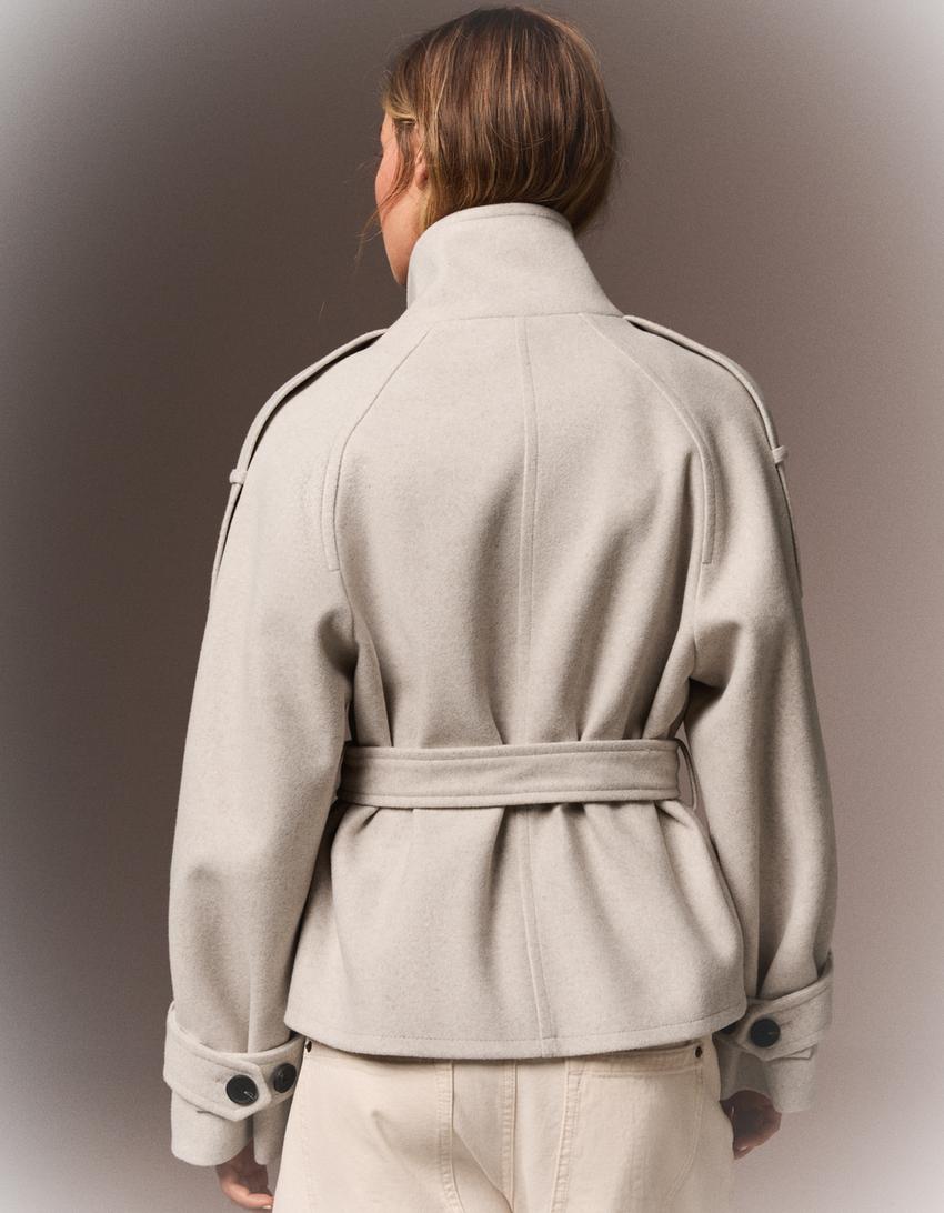 Cropped Wool Trench Jacket
