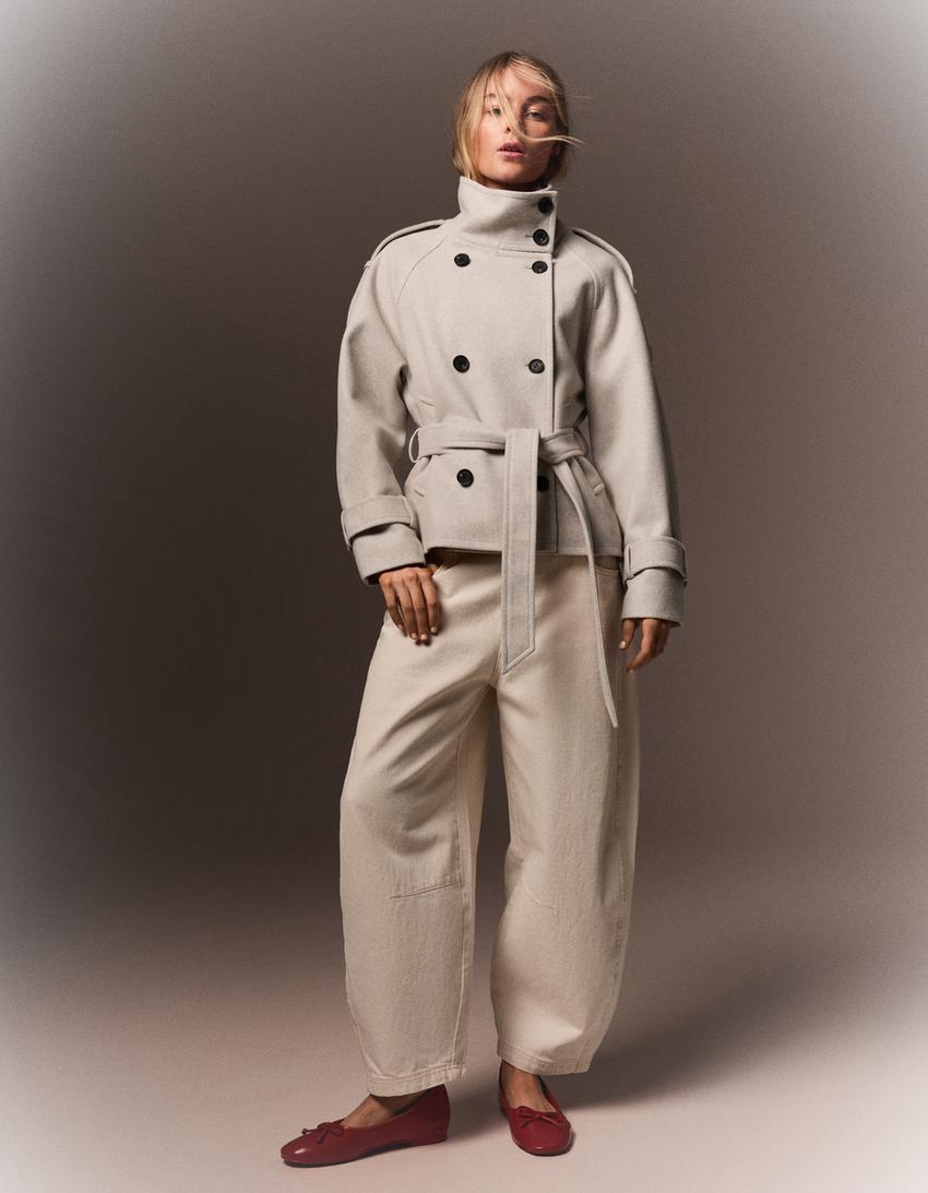 Cropped Wool Trench Jacket
