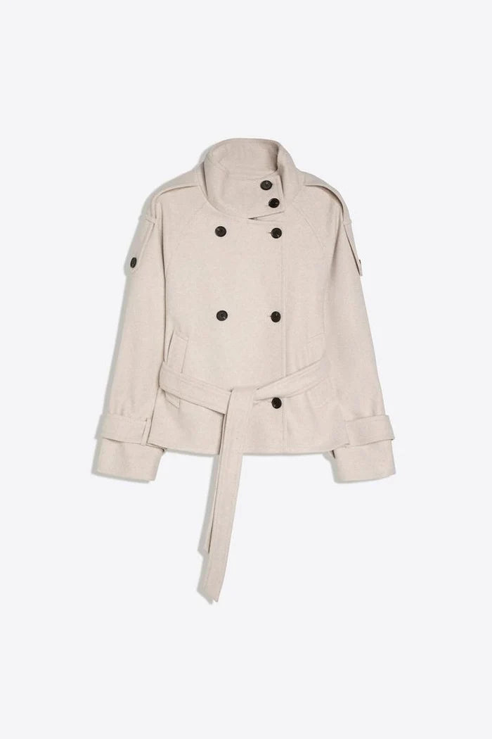 Cropped Wool Trench Jacket