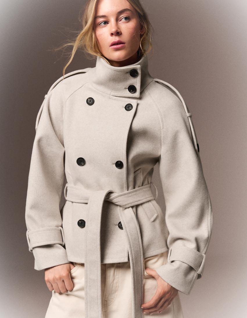 Cropped Wool Trench Jacket