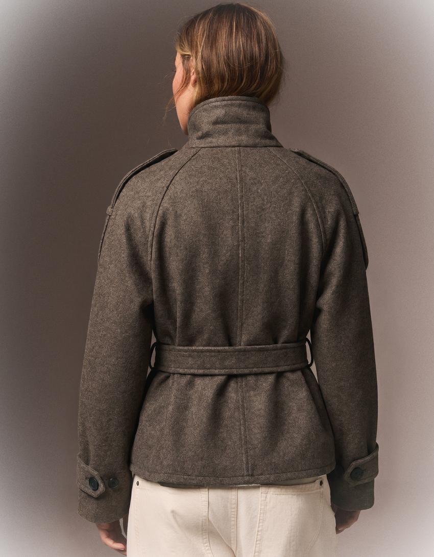 Cropped Wool Trench Jacket
