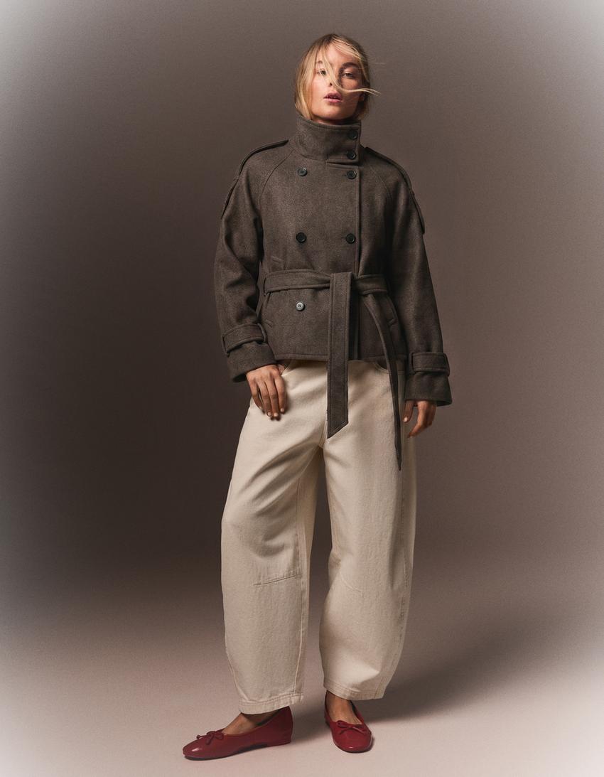Cropped Wool Trench Jacket