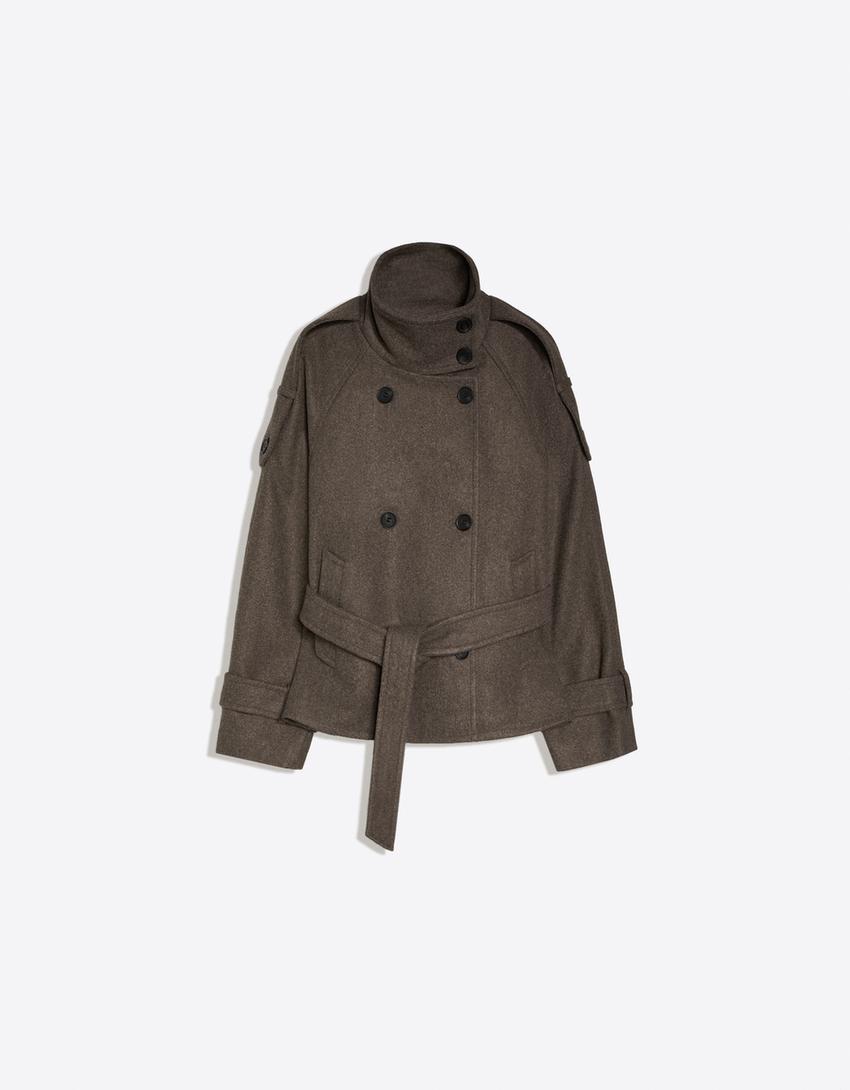 Cropped Wool Trench Jacket