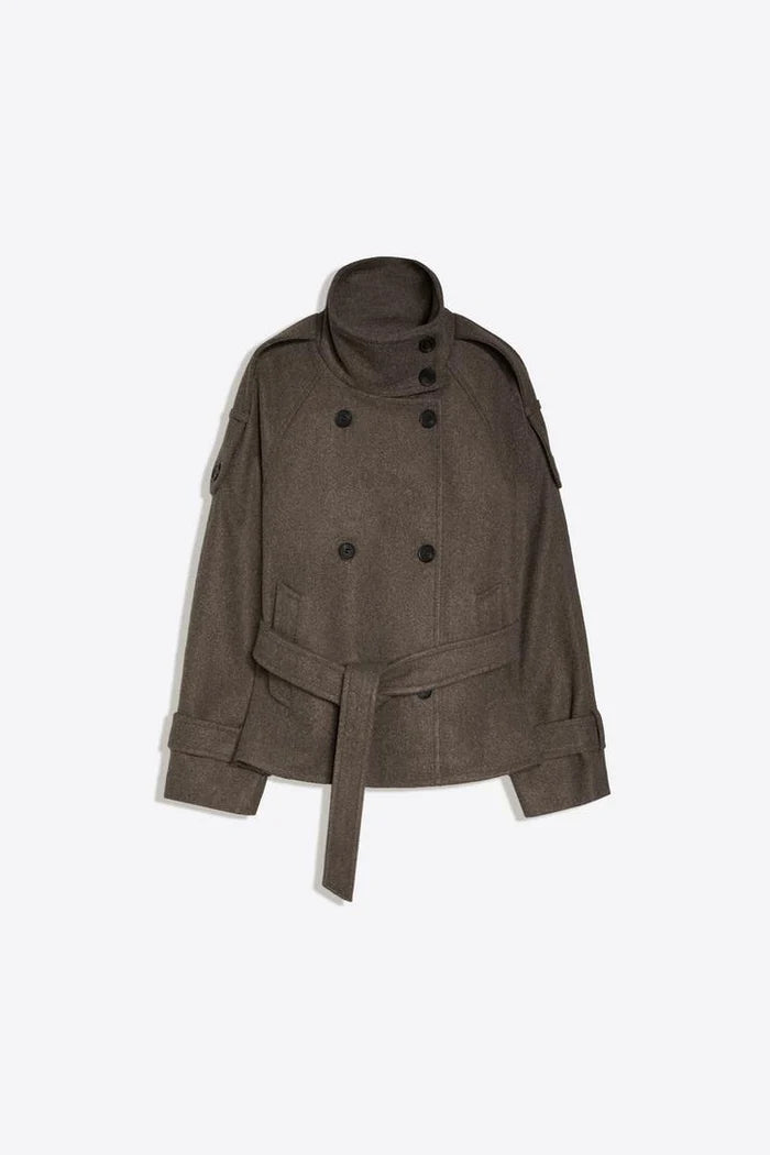 Cropped Wool Trench Jacket