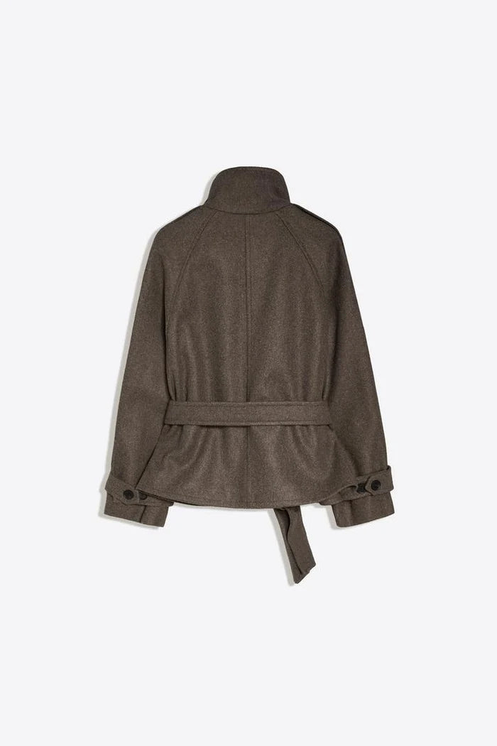 Cropped Wool Trench Jacket